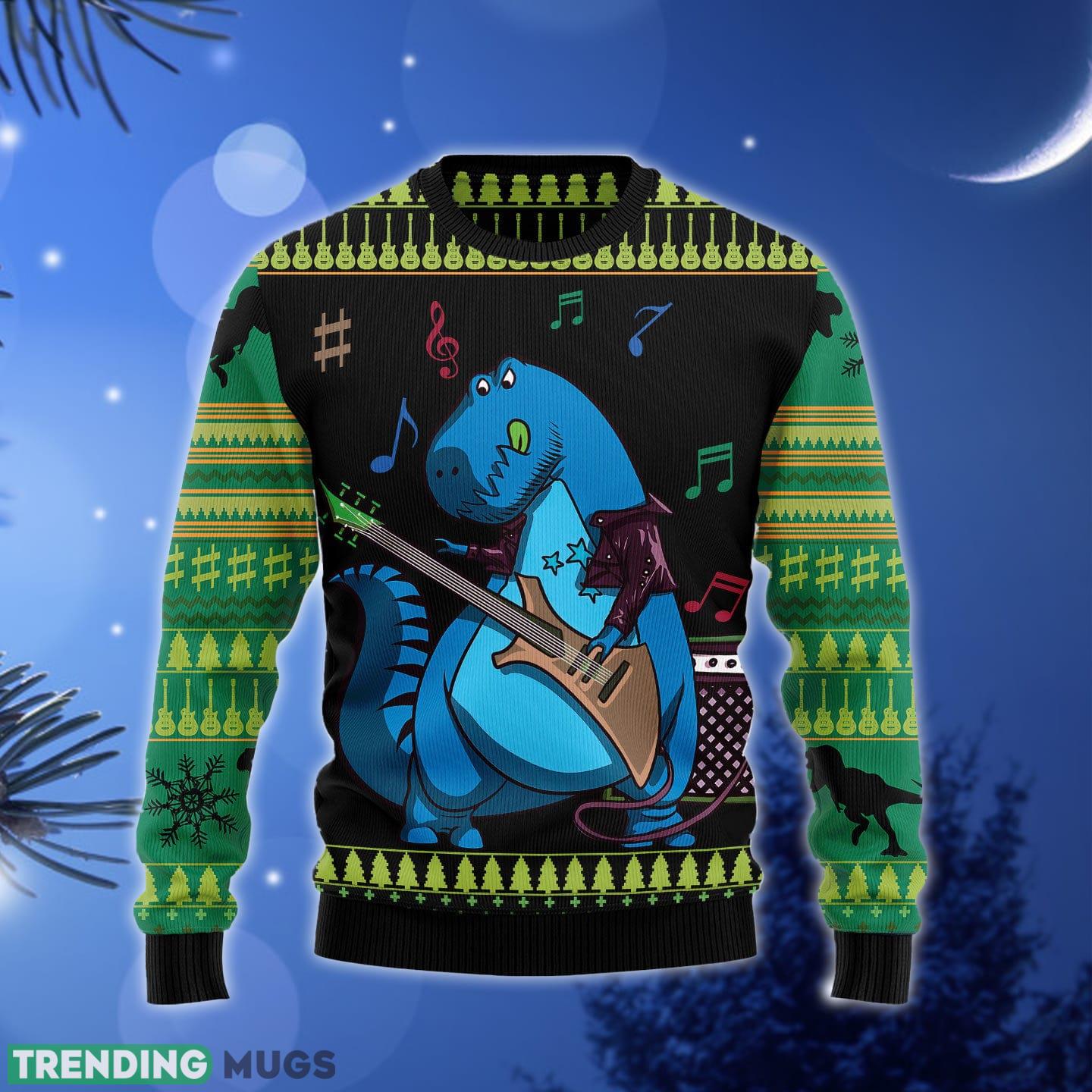 Dinosaur Guitar Ugly Christmas Sweater Gift Men Women - Dinosaur Guitar TY0912 unisex womens & mens, couples matching, friends, funny family ugly christmas holiday sweater gifts (plus size available)_1