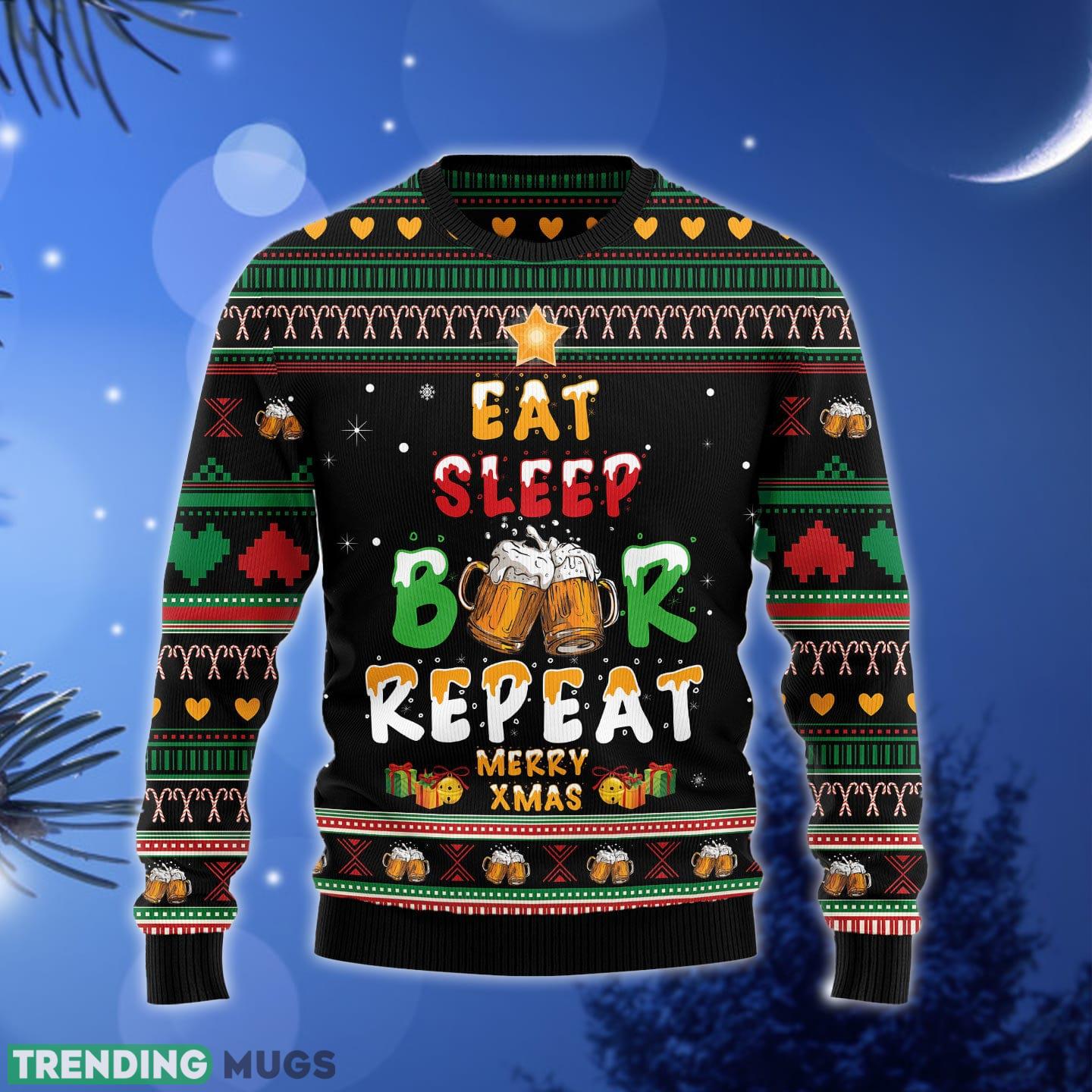 Eat Sleep Beer Ugly Christmas Sweater Gift Men Women - Eat Sleep Beer TY0812 unisex womens & mens, couples matching, friends, funny family ugly christmas holiday sweater gifts (plus size available)_1