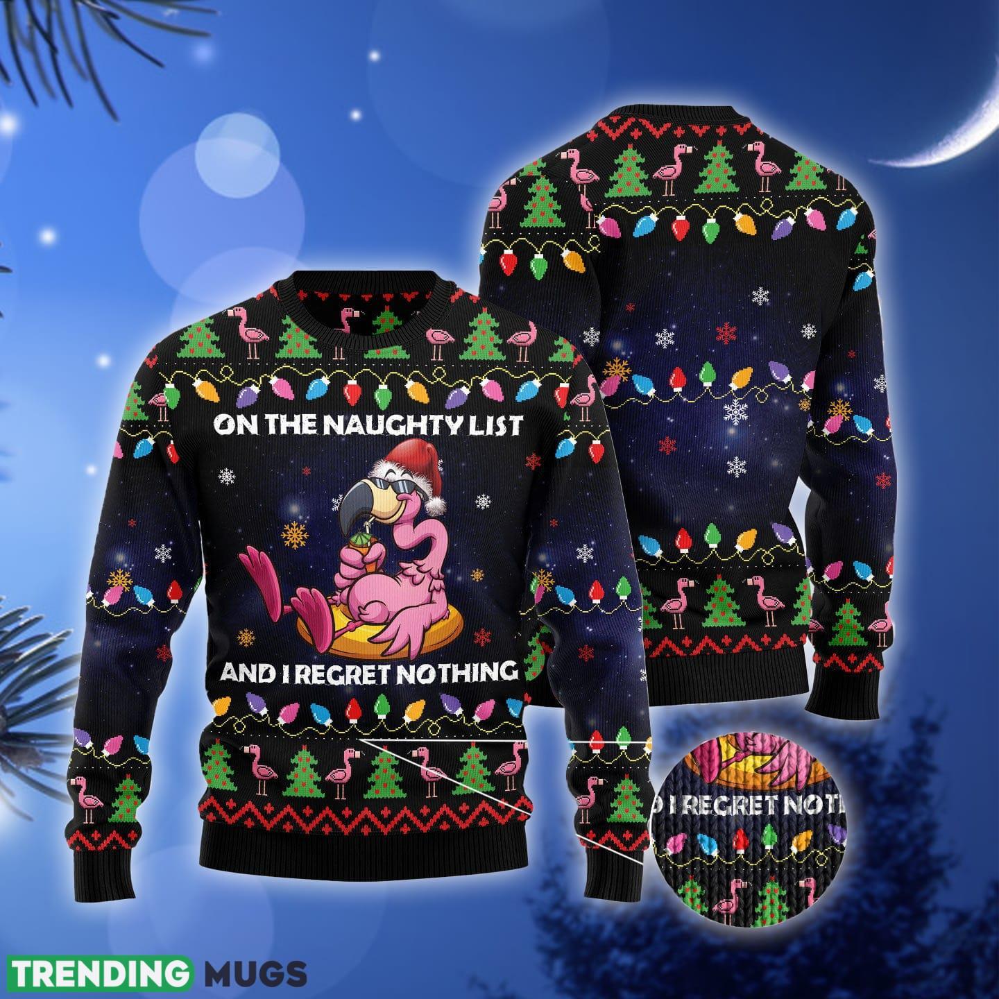 Flamingo On The Naughty List Ugly Christmas Sweater Gift Men Women 3D Sweater Flamingo On The Naughty List Ugly Christmas Sweater Gift Men Women 3D Sweater