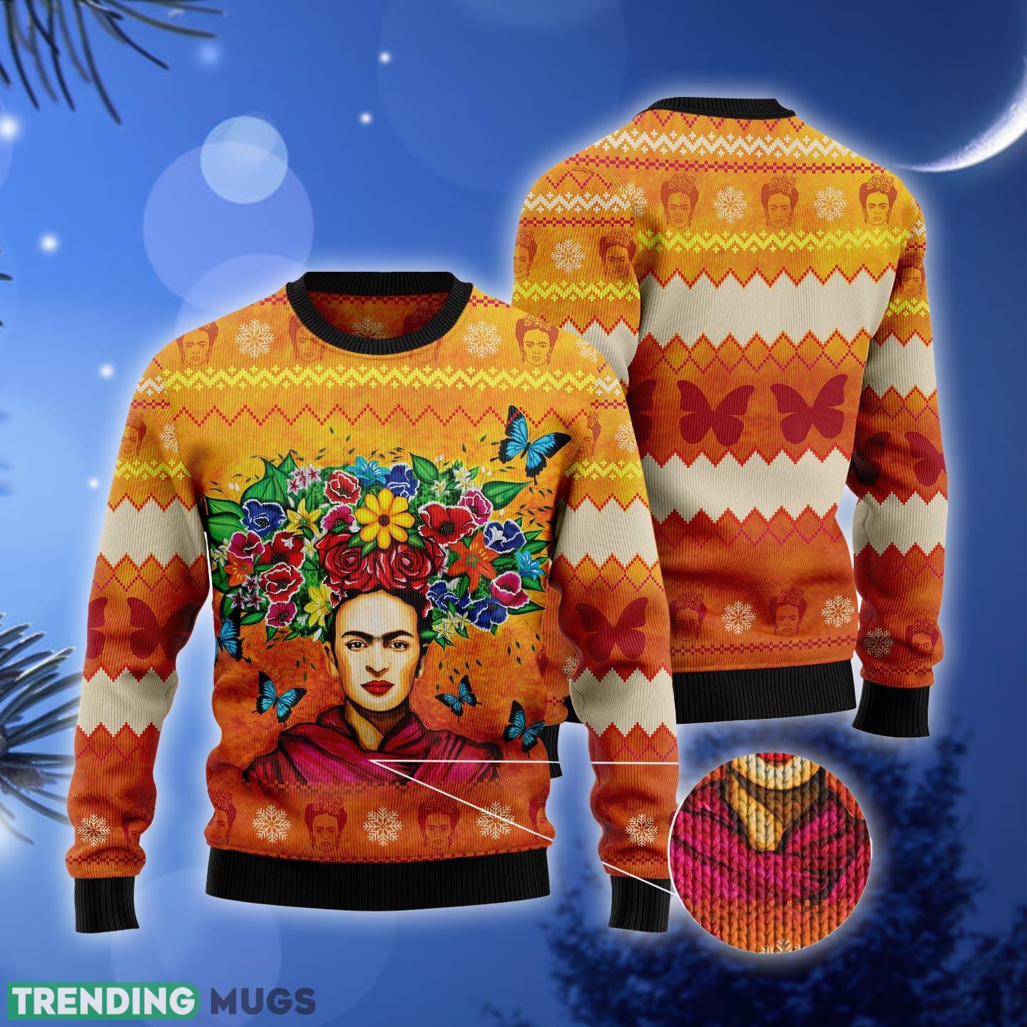 Frida Kahlo Butterfly Pattern Ugly Christmas Sweater Gift Men Women 3D Sweater Frida Kahlo Butterfly Pattern Ugly Christmas Sweater Gift Men Women 3D Sweater