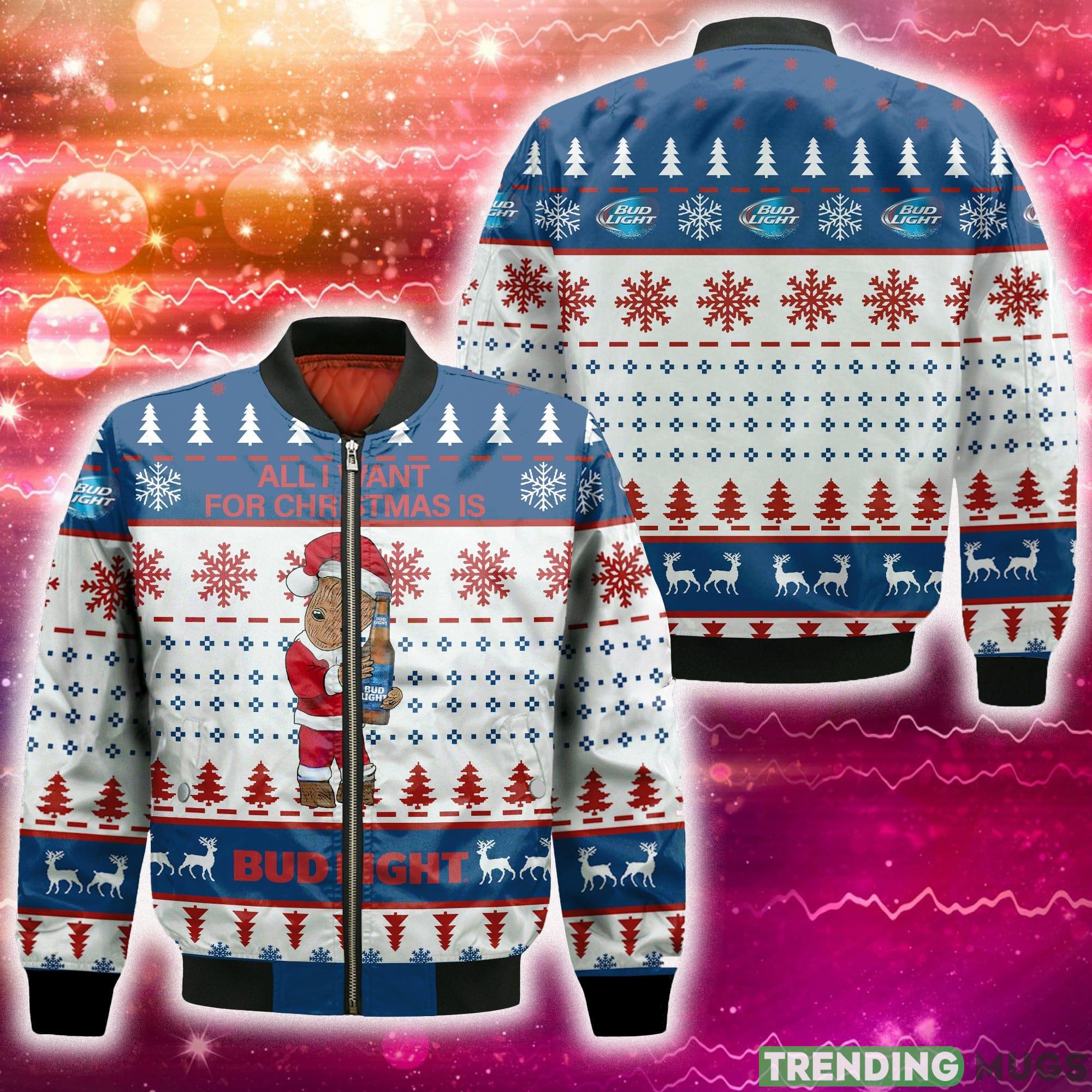 Groot All I Need For Christmas Is Bud Light 3D Bomber AOP For Men And Women Gift Christmas - Groot All I Need For Christmas Is Bud Light 3D Bomber AOP For Men And Women Gift Christmas