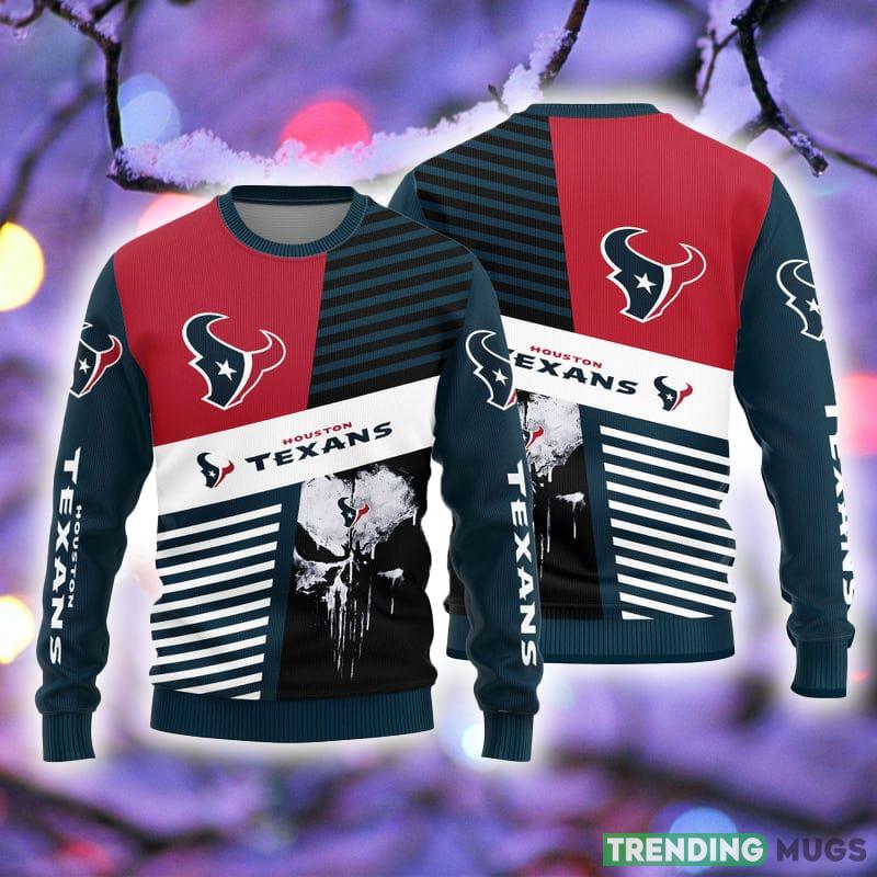Houston Texans Skull Pattern Knitted Ugly Christmas Sweater AOP Gift For Men And Women - Houston Texans Skull Pattern Knitted Ugly Christmas Sweater AOP Gift For Men And Women