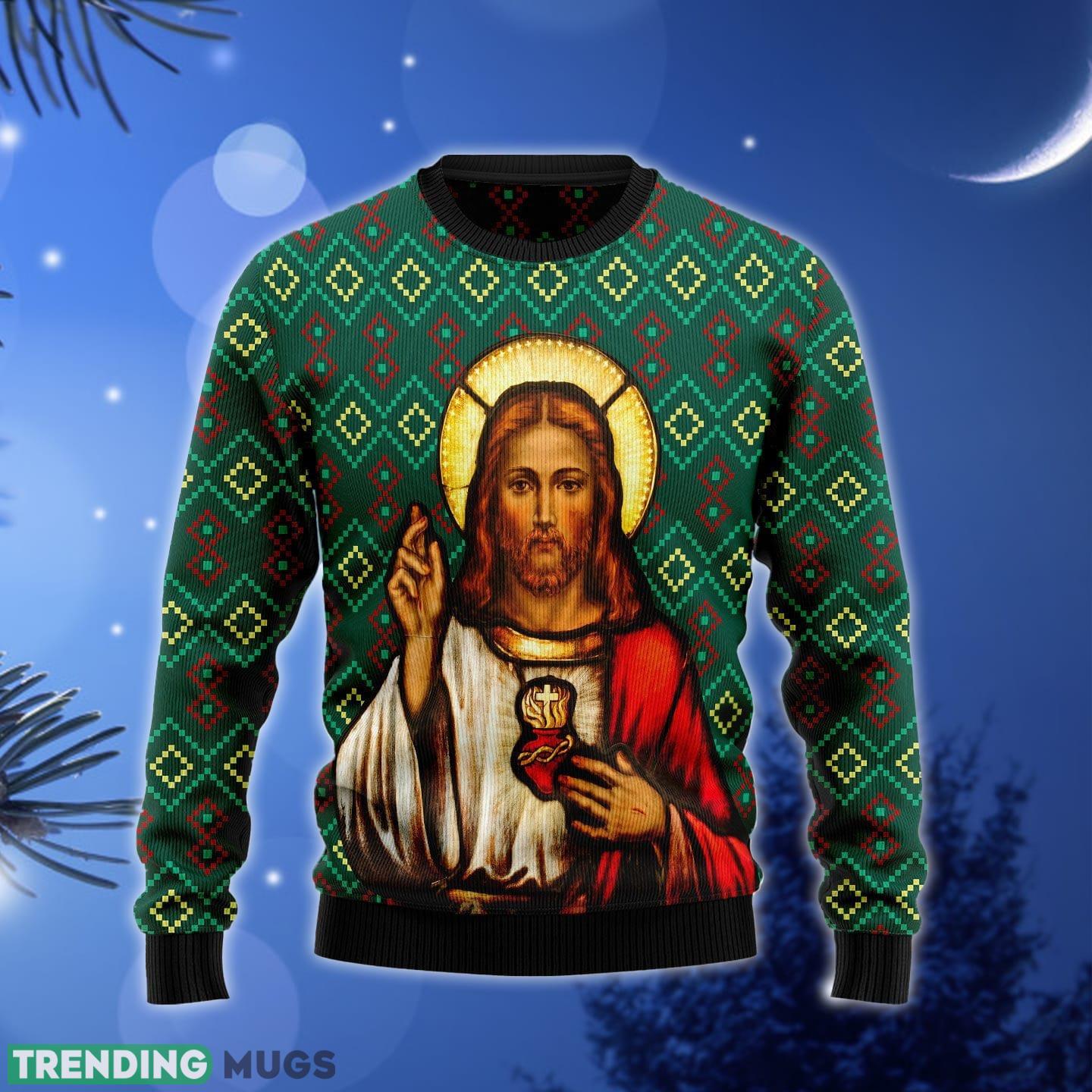 Jesus Red-nosed Ugly Christmas Sweater Gift Men Women - Jesus HZ100507 Ugly Christmas Sweater unisex womens & mens, couples matching, friends, funny family sweater gifts (plus size available)_1 Jesus Red-nosed Ugly Christmas Sweater Gift Men Women - Jesus HZ100507 Ugly Christmas Sweater unisex womens & mens, couples matching, friends, funny family sweater gifts (plus size available)_1