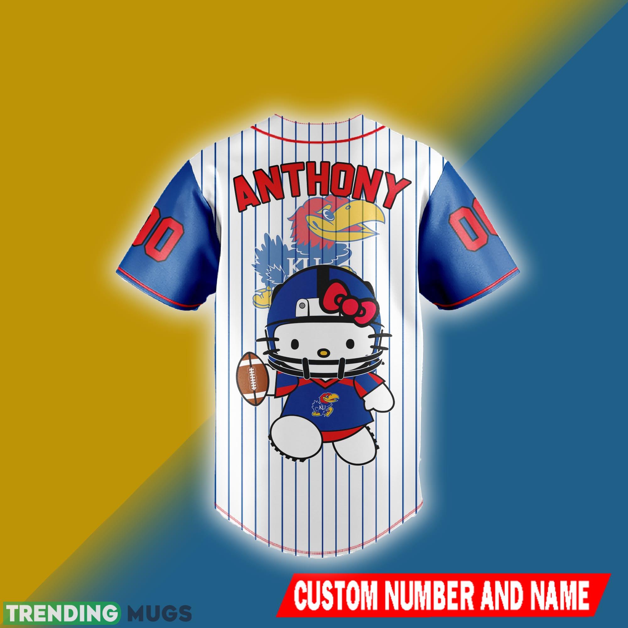 Kansas Jayhawks Jersey Shirt NCAA Hello Kitty Custom Number And Name Football Jersey Kansas Jayhawks Jersey Shirt NCAA Hello Kitty Custom Number And Name Football Jersey