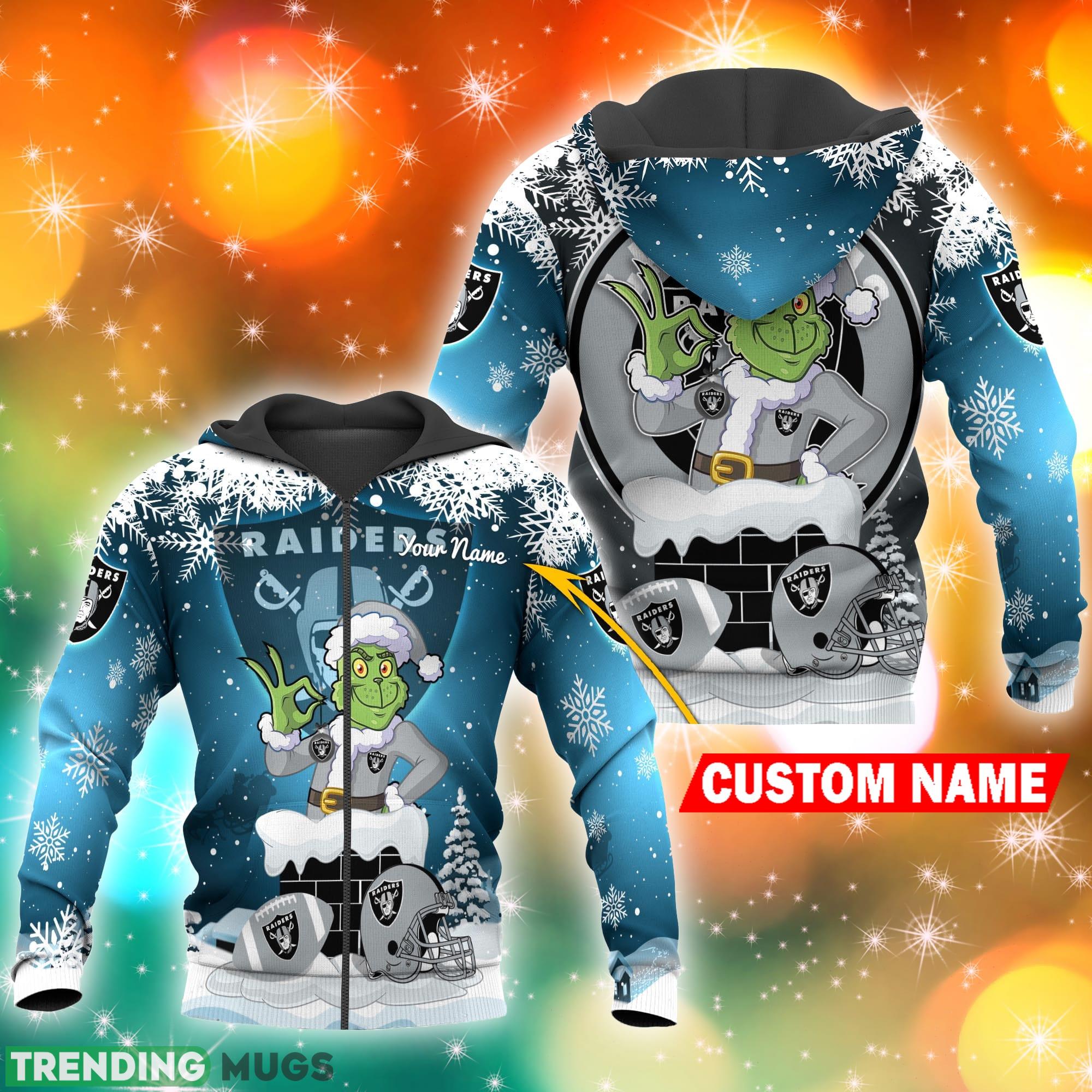 Las Vegas Raiders NFL Christmas Grinch in Chimney 3D Hoodie Pullover Prints Custom Name 3D Hoodies Las Vegas Raiders NFL Christmas Grinch in Chimney 3D Hoodie Pullover Prints Custom Name 3D Hoodies