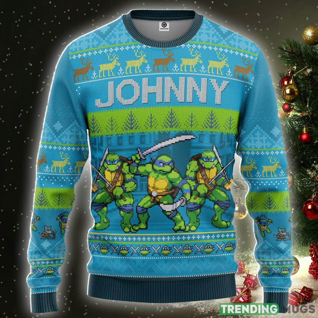 Leonardo TMNT New Style Ugly Christmas Sweater Custom Name - Leonardo TMNT New Style Ugly Christmas Sweater_3