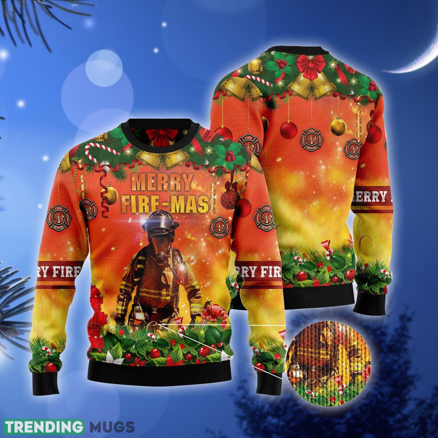Merry Fire Mas Firefighter Ugly Christmas Sweater Gift Men Women 3D Sweater Merry Fire Mas Firefighter Ugly Christmas Sweater Gift Men Women 3D Sweater