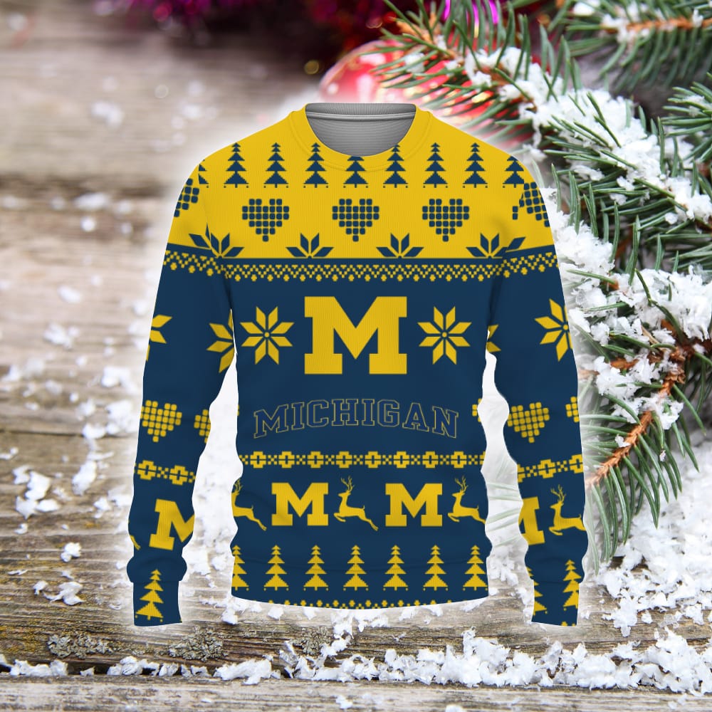 Michigan Wolverines Merry Christmas Tree Christmas Sweater Unisex Sweatshirt For Fans Gift Holiday Christmas 3D Sweater Michigan Wolverines Merry Christmas Tree Christmas Sweater Unisex Sweatshirt For Fans Gift Holiday Christmas 3D Sweater