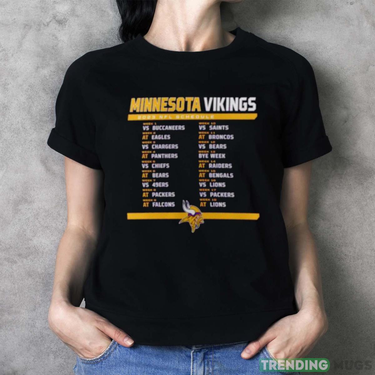 Minnesota Vikings 2023 NFL Schedule T Shirt Dark Shirt Minnesota Vikings 2023 NFL Schedule T Shirt Dark Shirt