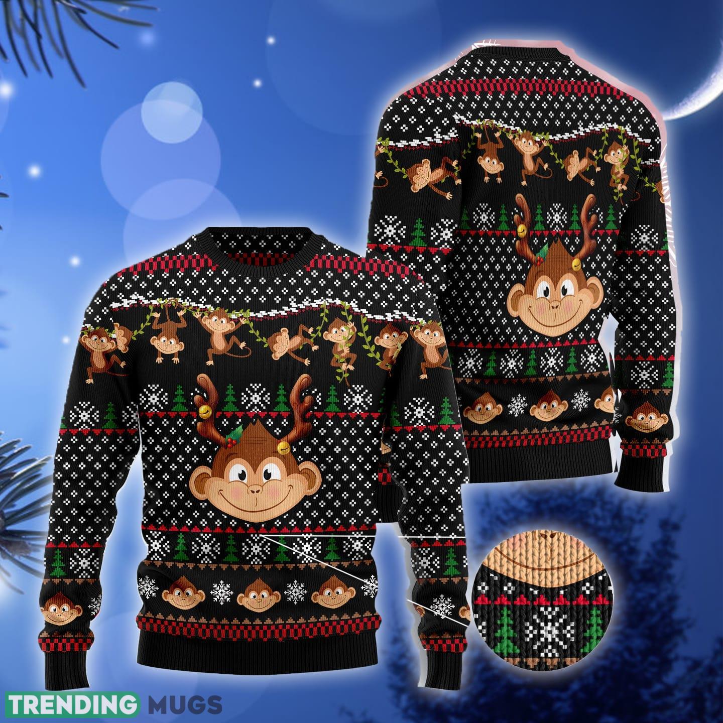 Monkey Pattern Ugly Christmas Sweater Gift Men Women 3D Sweater Monkey Pattern Ugly Christmas Sweater Gift Men Women 3D Sweater