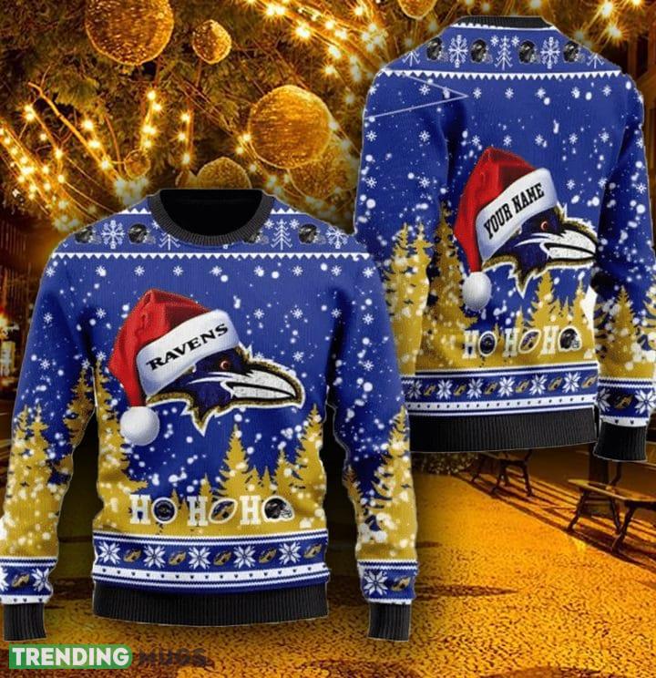 NFL Baltimore Ravens Custom Name Ugly Christmas Sweater Design Sweatshirt For Fans Gift - NFL Baltimore Ravens Custom Name Ugly Christmas Sweater Design Sweatshirt For Fans Gift