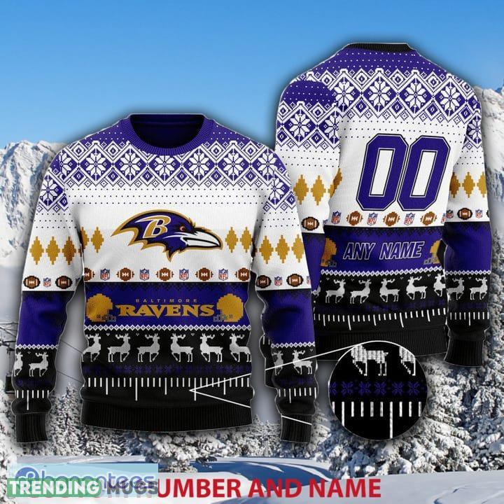 NFL Baltimore Ravens Custom Number And Name Purple White Ugly Christmas Sweater - NFL Baltimore Ravens Custom Number And Name Purple White Ugly Christmas Sweater NFL Baltimore Ravens Custom Number And Name Purple White Ugly Christmas Sweater - NFL Baltimore Ravens Custom Number And Name Purple White Ugly Christmas Sweater