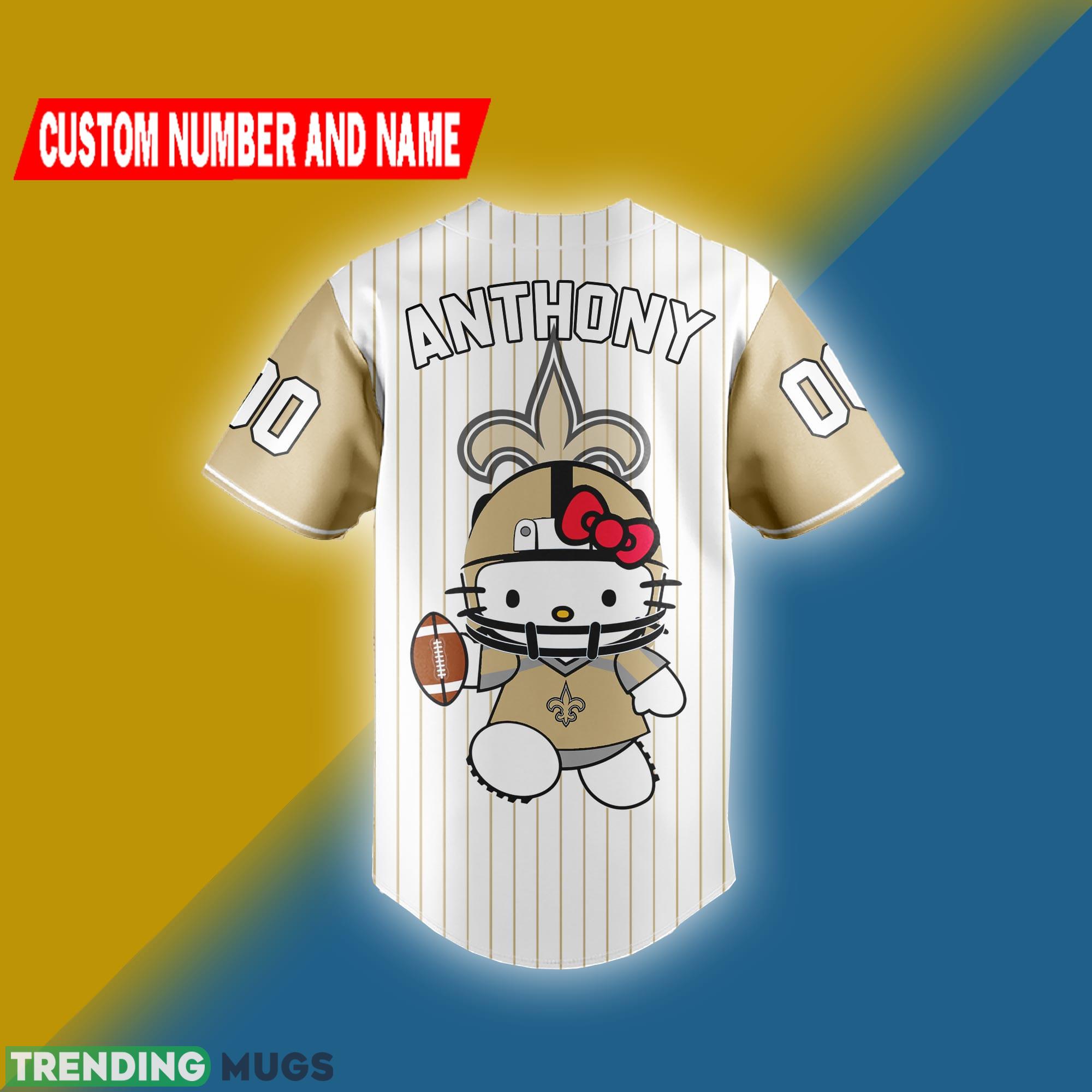 NFL Hello Kitty New Orleans Saints Baseball jersey Shirt Custom Number And Name Football Jersey NFL Hello Kitty New Orleans Saints Baseball jersey Shirt Custom Number And Name Football Jersey