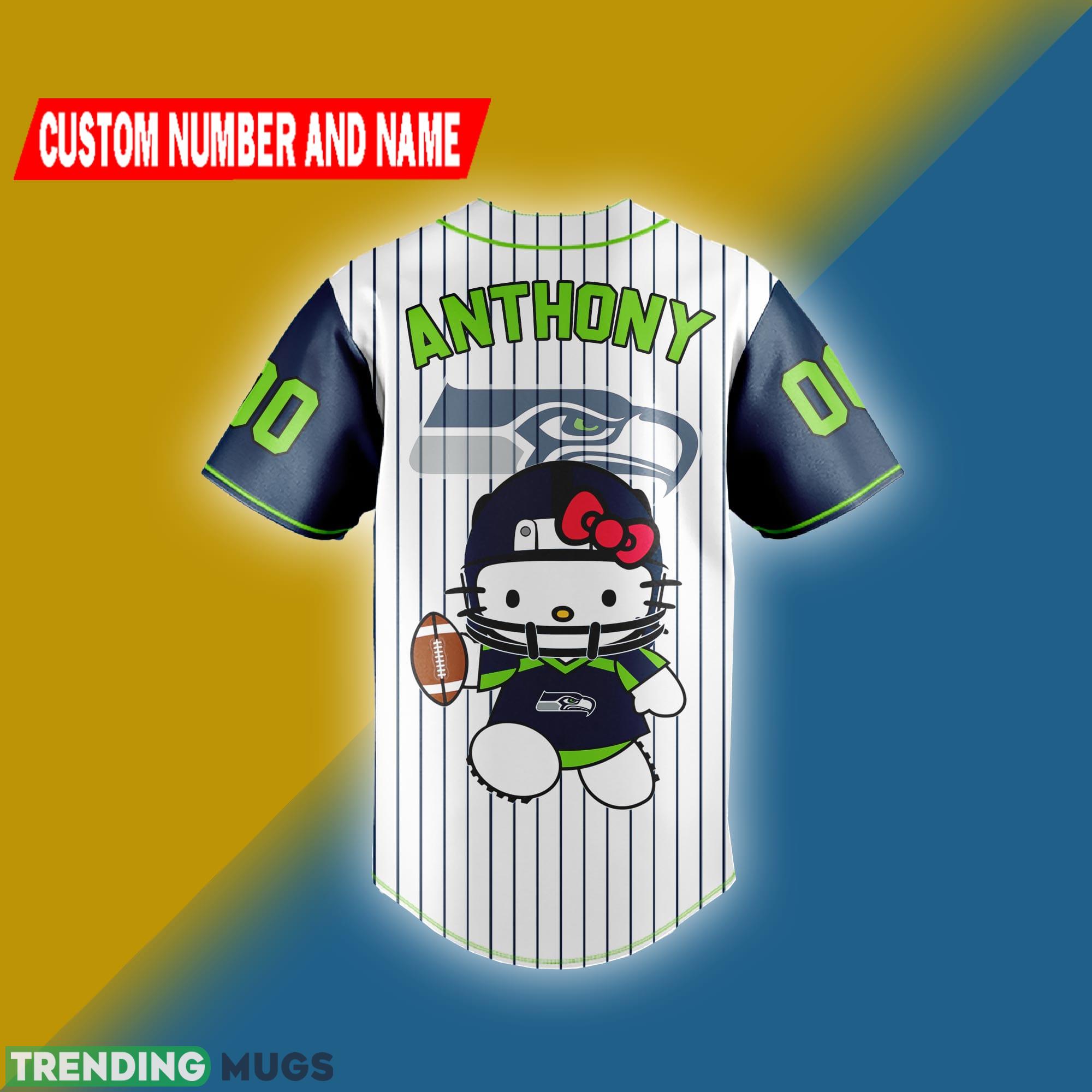 NFL Hello Kitty Seattle Seahawks Baseball jersey Shirt Custom Number And Name Football Jersey NFL Hello Kitty Seattle Seahawks Baseball jersey Shirt Custom Number And Name Football Jersey