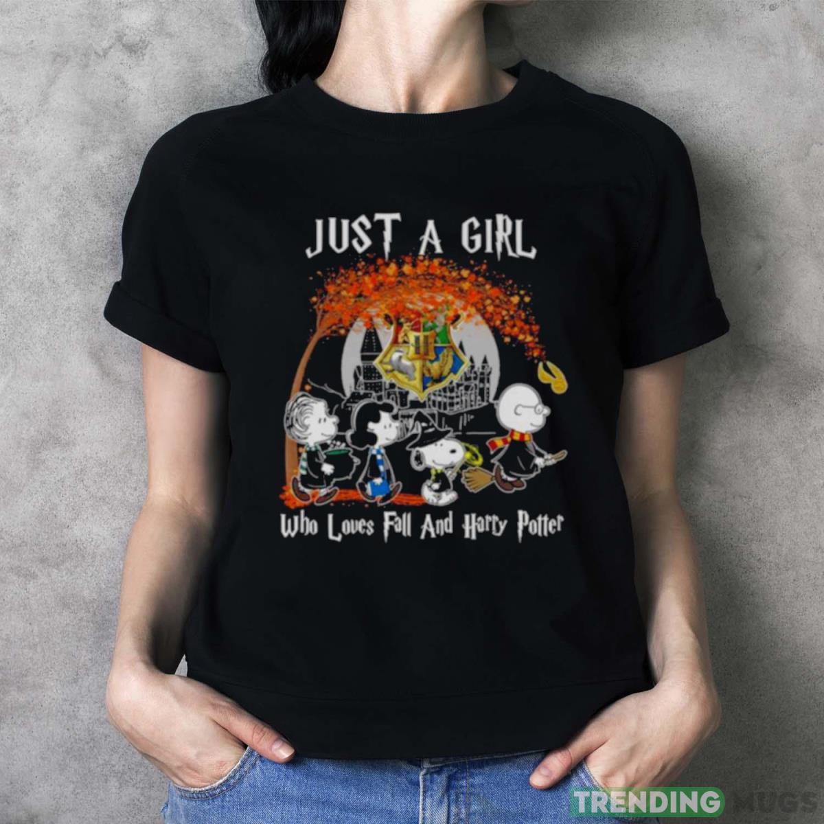 Peanuts Characters Just A Girl Who Loves Fall And Harry Potter 2023 T shirt Dark Shirt Peanuts Characters Just A Girl Who Loves Fall And Harry Potter 2023 T shirt Dark Shirt