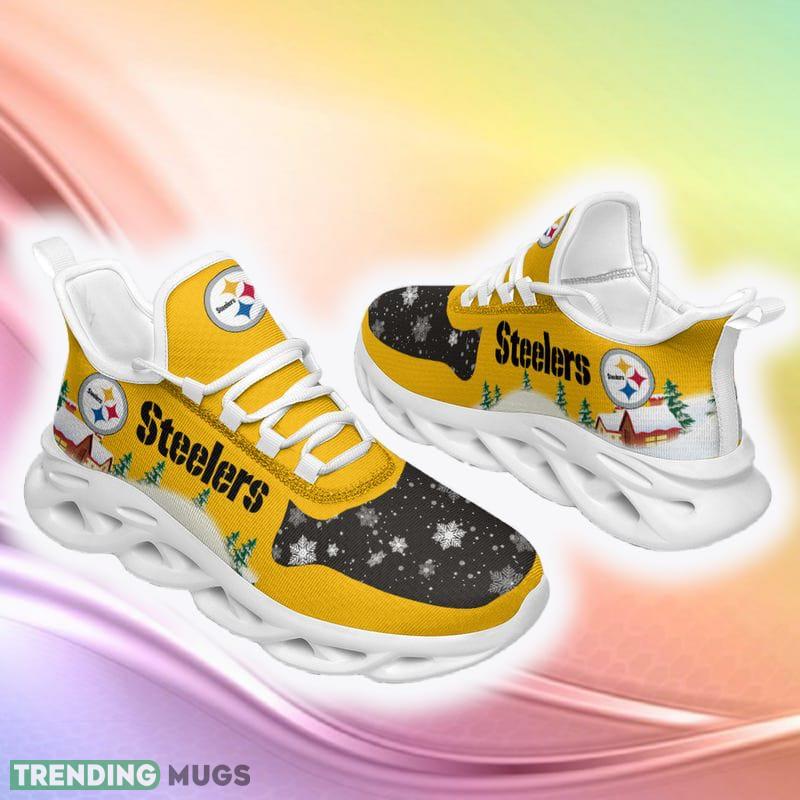 Pittsburgh Steelers Print Handmade Ugly Christmas Snow Flowers Yellow Color Sneakers Max Soul Shoes For Fans Gift Max Soul Pittsburgh Steelers Print Handmade Ugly Christmas Snow Flowers Yellow Color Sneakers Max Soul Shoes For Fans Gift Max Soul