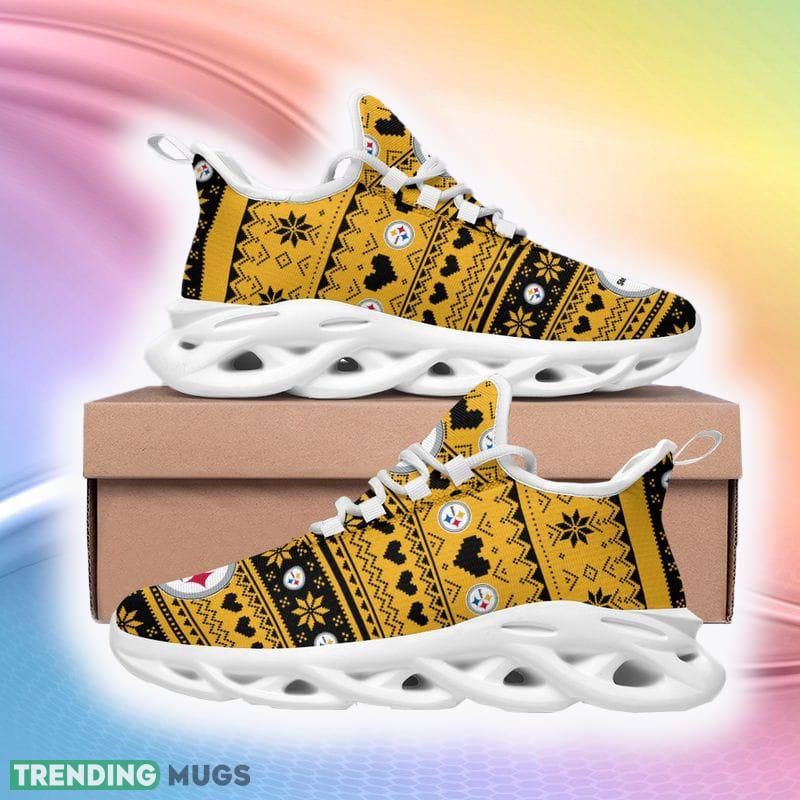 Pittsburgh Steelerss Ugly Christmas Snow Flowers Yellow Color Sneakers Max Soul Shoes For Fans Gift Max Soul Pittsburgh Steelerss Ugly Christmas Snow Flowers Yellow Color Sneakers Max Soul Shoes For Fans Gift Max Soul