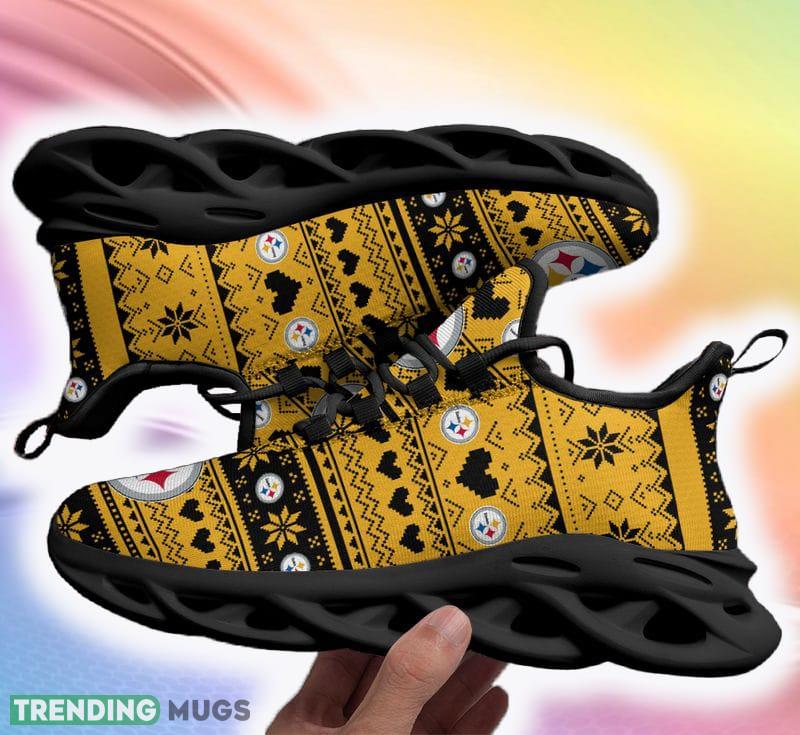 Pittsburgh Steelerss Ugly Christmas Snow Flowers Yellow Color Sneakers Max Soul Shoes For Fans Gift Max Soul Pittsburgh Steelerss Ugly Christmas Snow Flowers Yellow Color Sneakers Max Soul Shoes For Fans Gift Max Soul