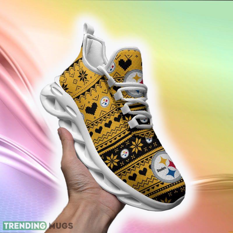 Pittsburgh Steelerss Ugly Christmas Snow Flowers Yellow Color Sneakers Max Soul Shoes For Fans Gift Max Soul Pittsburgh Steelerss Ugly Christmas Snow Flowers Yellow Color Sneakers Max Soul Shoes For Fans Gift Max Soul