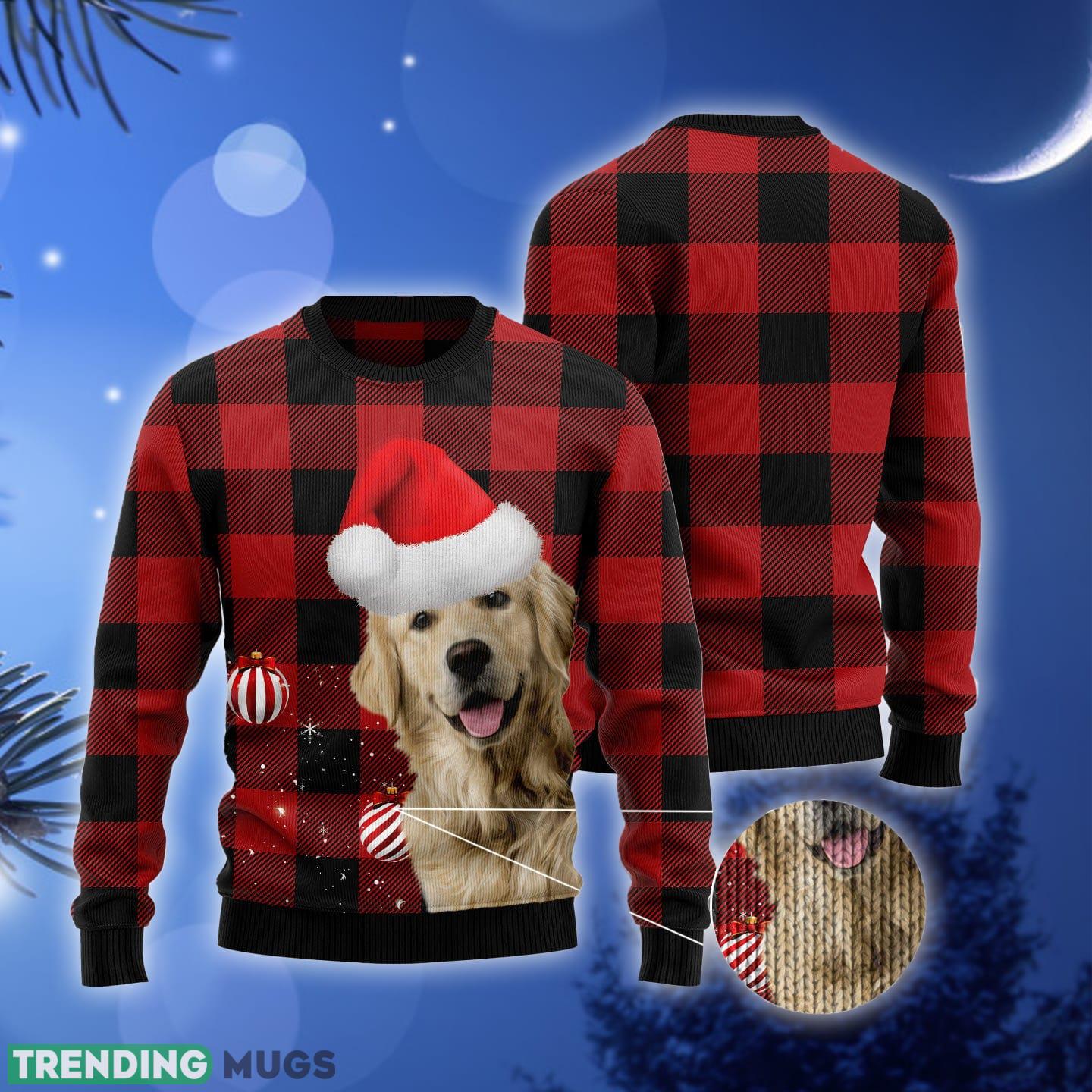 Plaid Pattern Golden Retriever Ugly Christmas Sweater Gift Men Women 3D Sweater Plaid Pattern Golden Retriever Ugly Christmas Sweater Gift Men Women 3D Sweater