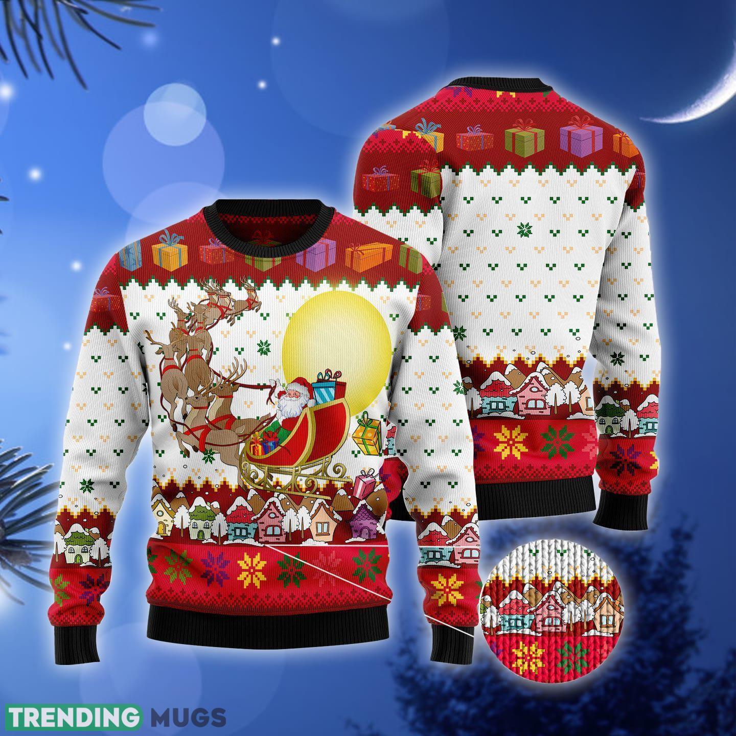 Reindeer And Santa Claus Ugly Christmas Sweater Gift Men Women 3D Sweater Reindeer And Santa Claus Ugly Christmas Sweater Gift Men Women 3D Sweater