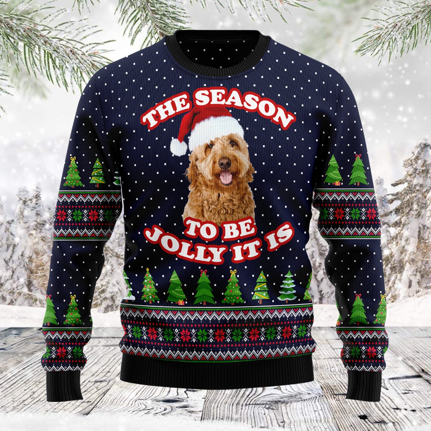 The Season To Be Jolly Goldendoodle Ugly Christmas Sweater Gift Men Women - 120923-095259