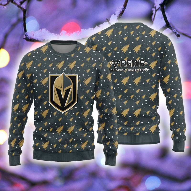 Vegas Golden Knights Christmas Pine Tree Patterns Pattern Knitted Ugly Christmas Sweater AOP Gift For Men And Women - 250923-141946 Vegas Golden Knights Christmas Pine Tree Patterns Pattern Knitted Ugly Christmas Sweater AOP Gift For Men And Women - 250923-141946