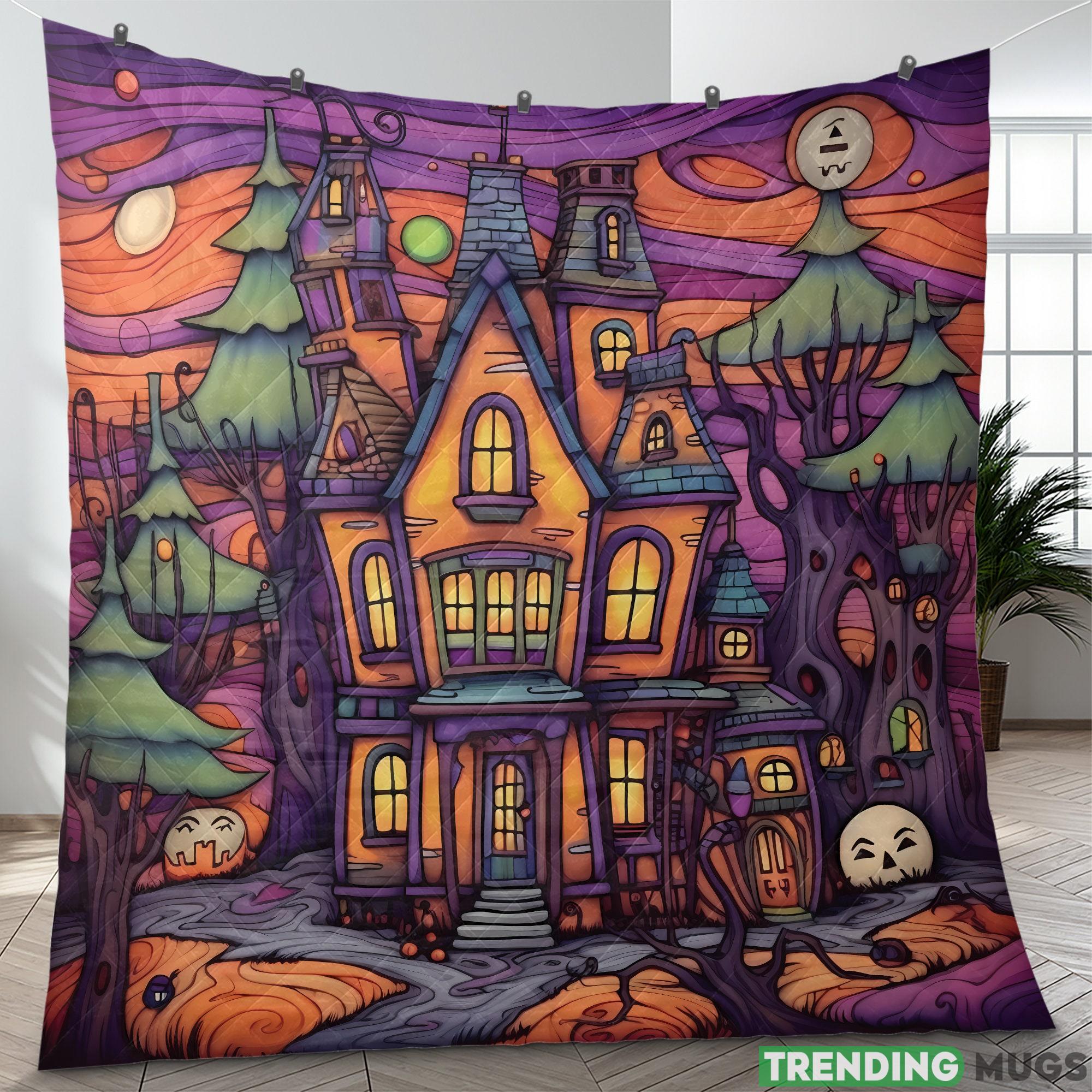 Vintage Retro Haunted House Halloween Quilt Bedding set Retro Trick or treat Spook House Quilt Blanket Halloween Decor Halloween Gifts Quilt Set Vintage Retro Haunted House Halloween Quilt Bedding set Retro Trick or treat Spook House Quilt Blanket Halloween Decor Halloween Gifts Quilt Set