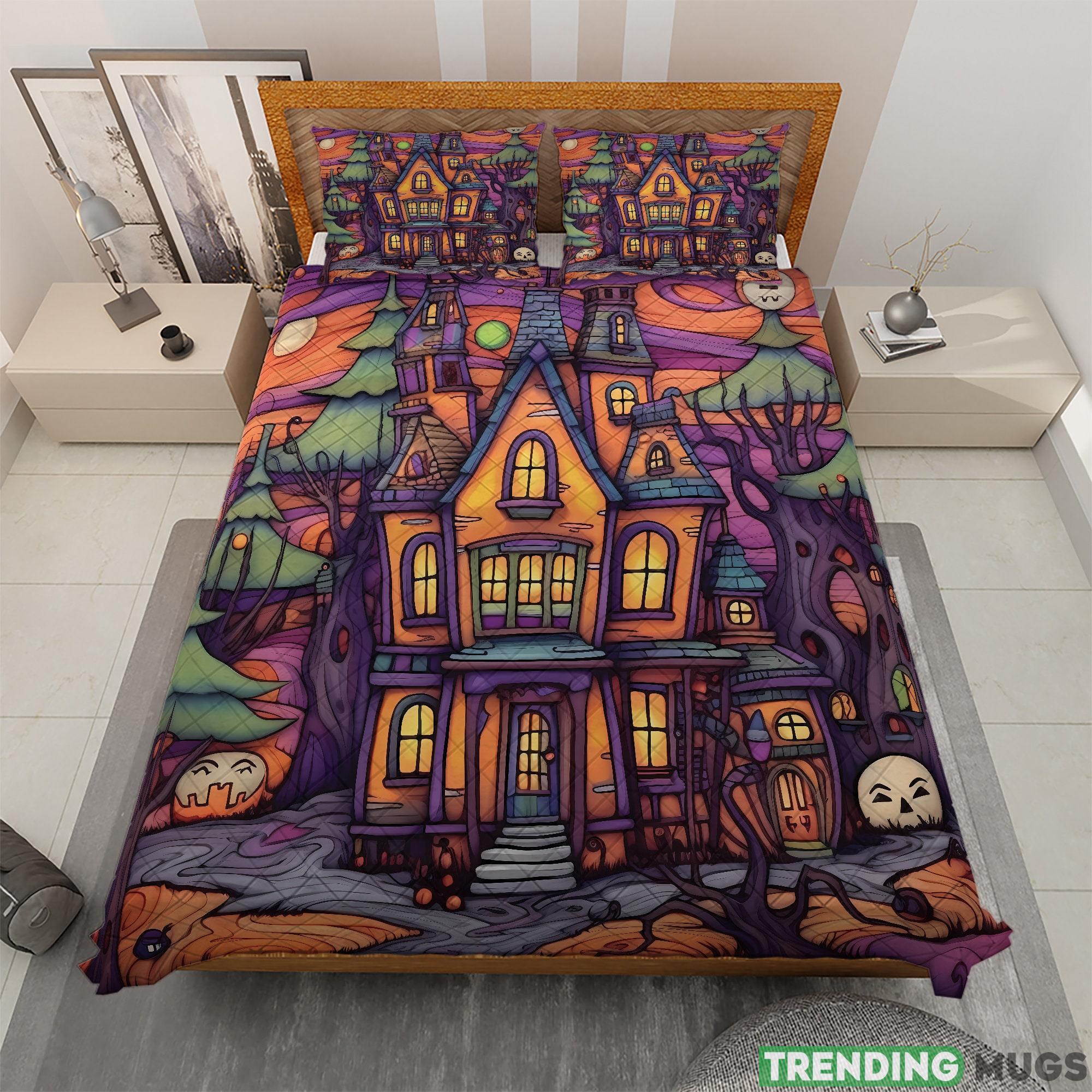 Vintage Retro Haunted House Halloween Quilt Bedding set Retro Trick or treat Spook House Quilt Blanket Halloween Decor Halloween Gifts - 240923-210715 Vintage Retro Haunted House Halloween Quilt Bedding set Retro Trick or treat Spook House Quilt Blanket Halloween Decor Halloween Gifts - 240923-210715