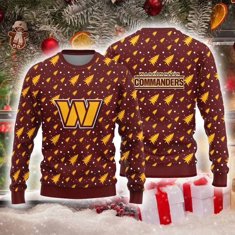 Washington Commanders Christmas Pine Tree Patterns Pattern Knitted Ugly Christmas Sweater AOP Gift For Men And Women - 250923-144411 Washington Commanders Christmas Pine Tree Patterns Pattern Knitted Ugly Christmas Sweater AOP Gift For Men And Women - 250923-144411