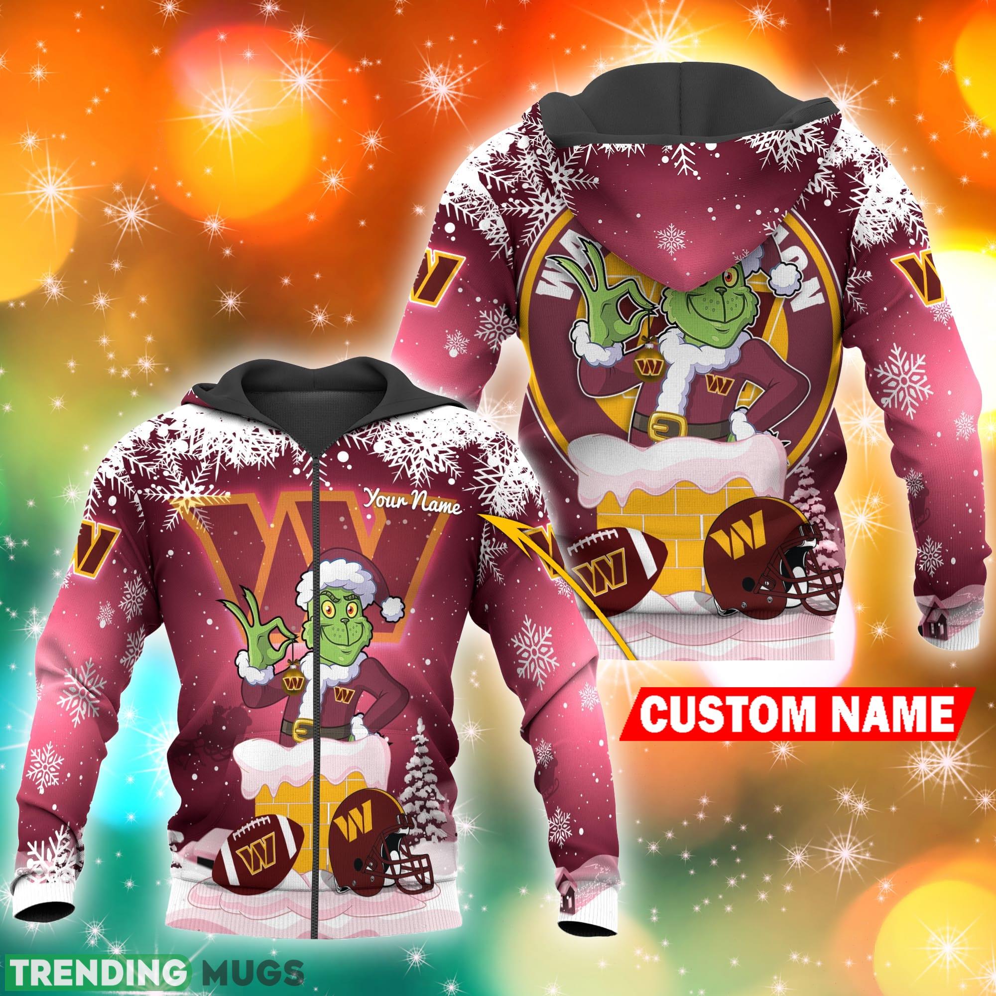 Washington Commanders NFL Christmas Grinch in Chimney 3D Hoodie Pullover Prints Custom Name 3D Hoodies Washington Commanders NFL Christmas Grinch in Chimney 3D Hoodie Pullover Prints Custom Name 3D Hoodies