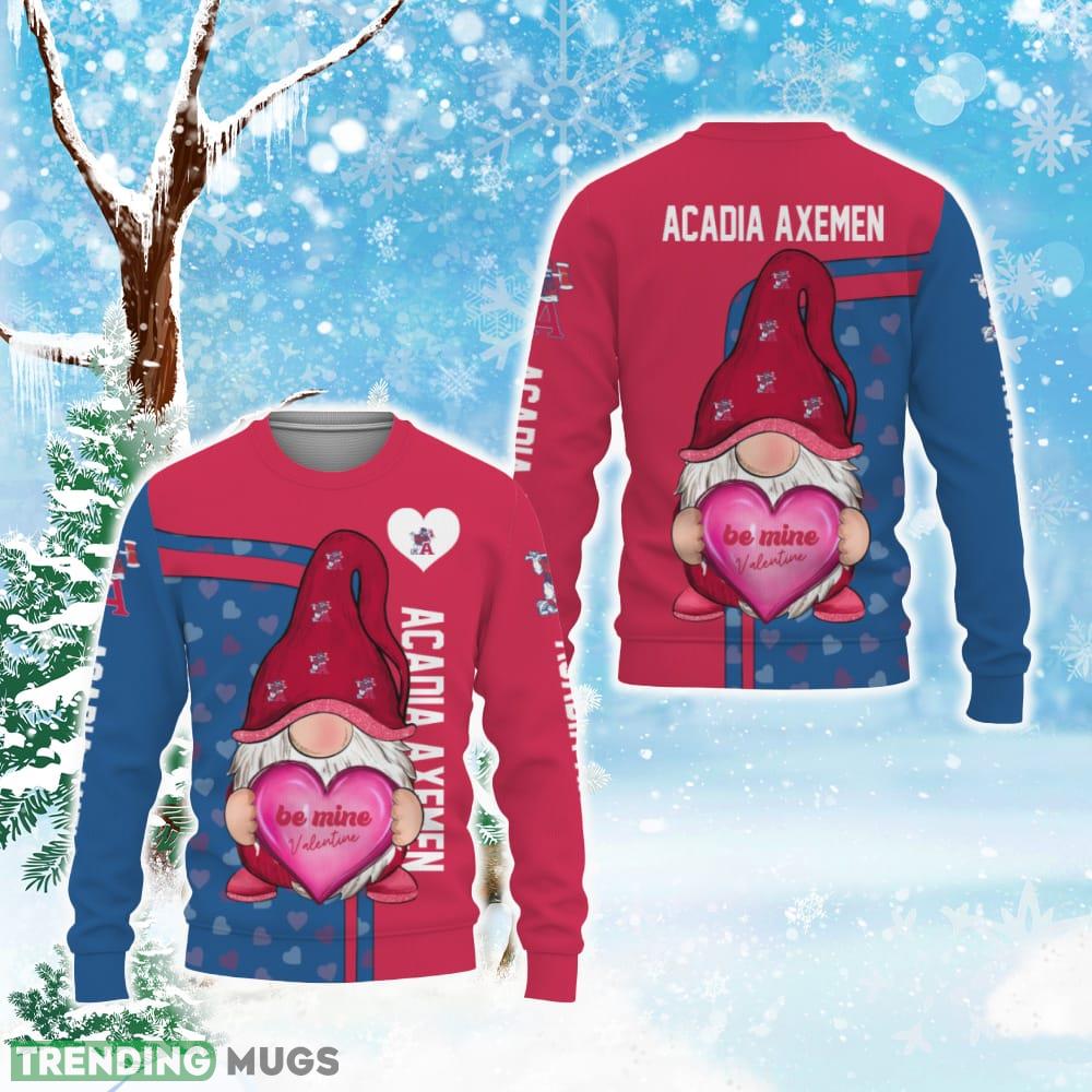 Acadia Axemen Be Mine Valentine Gnomes With Valentine Football American Valentine Day Knitted Xmas Sweater All Over Print - Acadia Axemen Be Mine Valentine Gnomes With Valentine Football American Valentine Day Ugly Christmas Sweater Photo 1