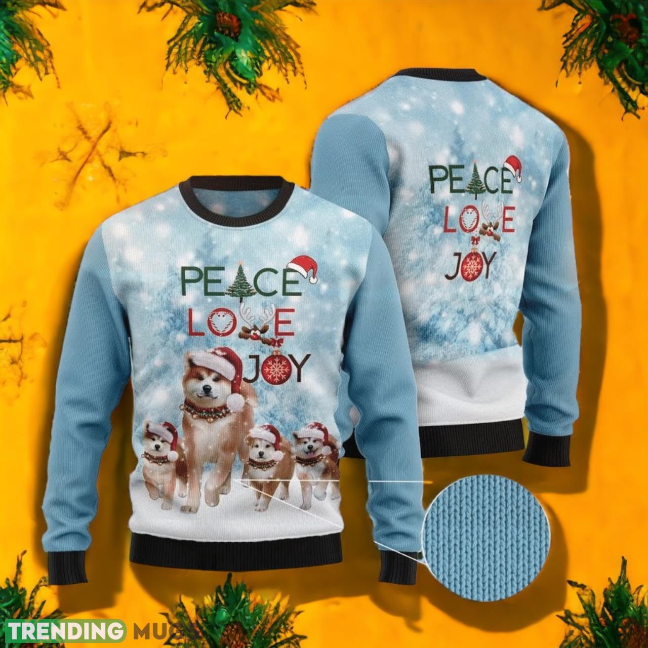 Akita Peace Love Joy Ugly Christmas Sweater For Men & Women Product Photo 1 Akita Peace Love Joy Ugly Christmas Sweater For Men & Women Product Photo 1