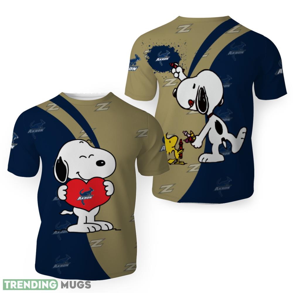 Akron Zips Snoopy Cute Heart American Sports Team 3D T Shirt - Akron Zips Snoopy Cute Heart American Sports Team 3D T Shirt