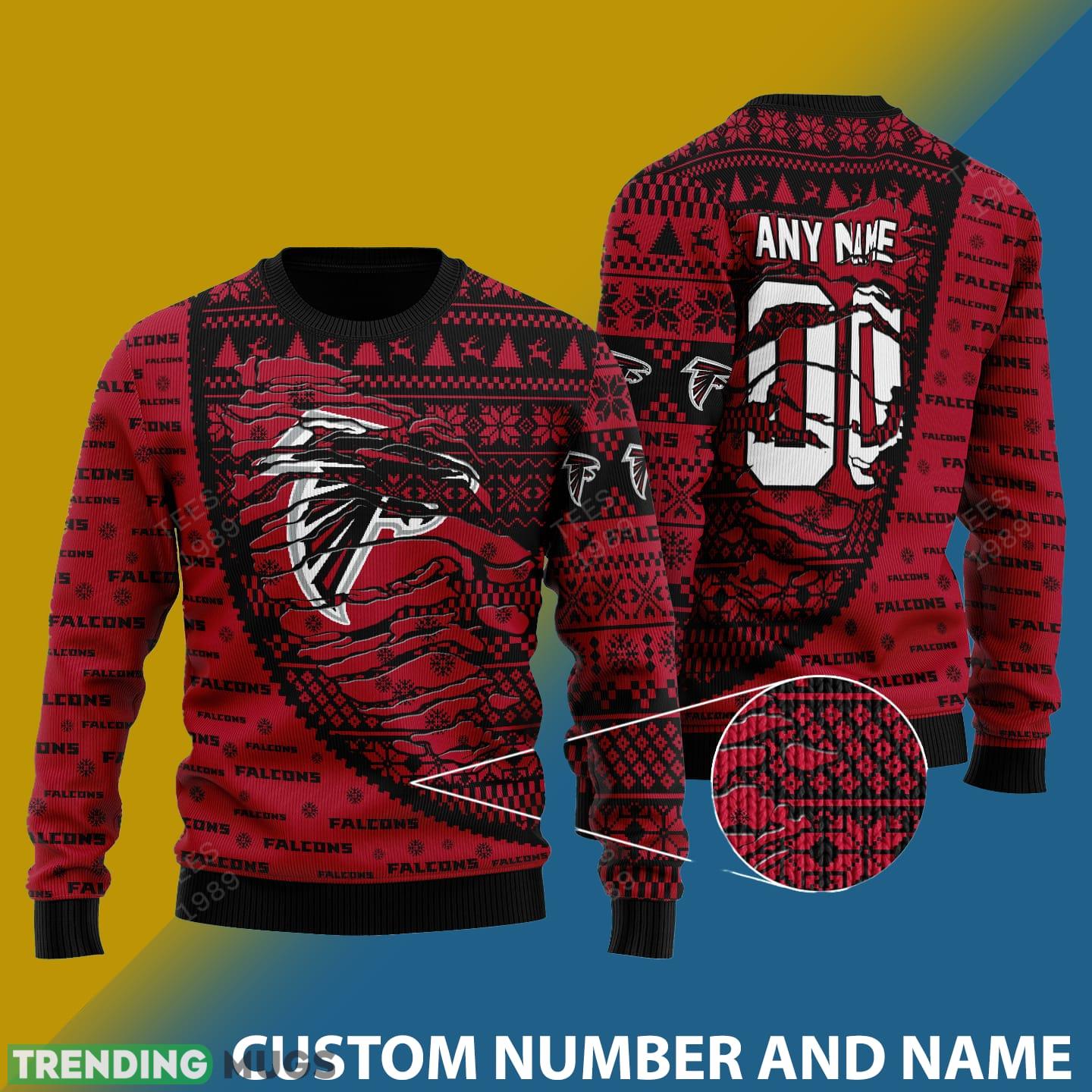 Atlanta Falcons NFL Christmas Snowflakes Reindeer 3D Sweater Custom Number And Name - Atlanta Falcons NFL Christmas Knitted Sweater Photo 1 Atlanta Falcons NFL Christmas Snowflakes Reindeer 3D Sweater Custom Number And Name - Atlanta Falcons NFL Christmas Knitted Sweater Photo 1