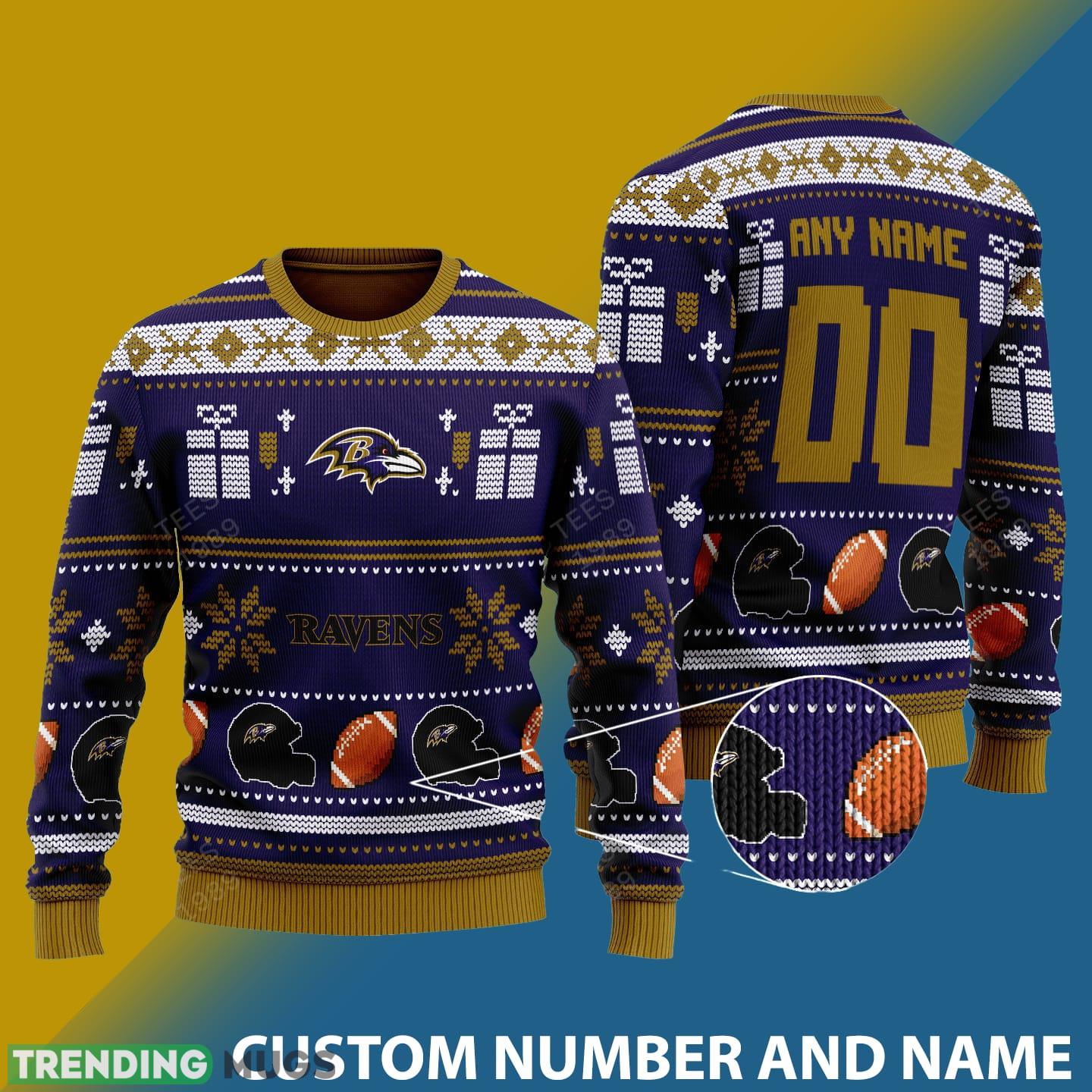 Baltimore Ravens Design NFL Snowflakes Reindeer 3D Sweater Custom Number And Name - Baltimore Ravens v1 NFL Knitted Sweater Photo 1 Baltimore Ravens Design NFL Snowflakes Reindeer 3D Sweater Custom Number And Name - Baltimore Ravens v1 NFL Knitted Sweater Photo 1