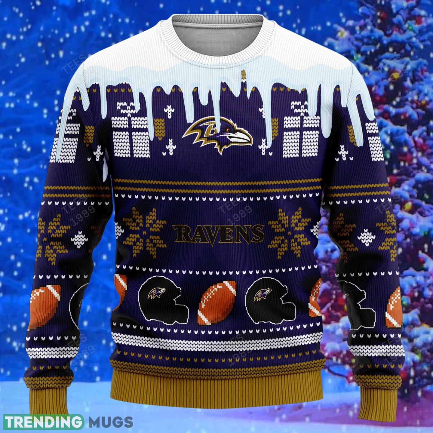 Baltimore Ravens Graphics NFL Snowflakes Reindeer 3D Sweater Custom Number And Name 3D Sweater Baltimore Ravens Graphics NFL Snowflakes Reindeer 3D Sweater Custom Number And Name 3D Sweater
