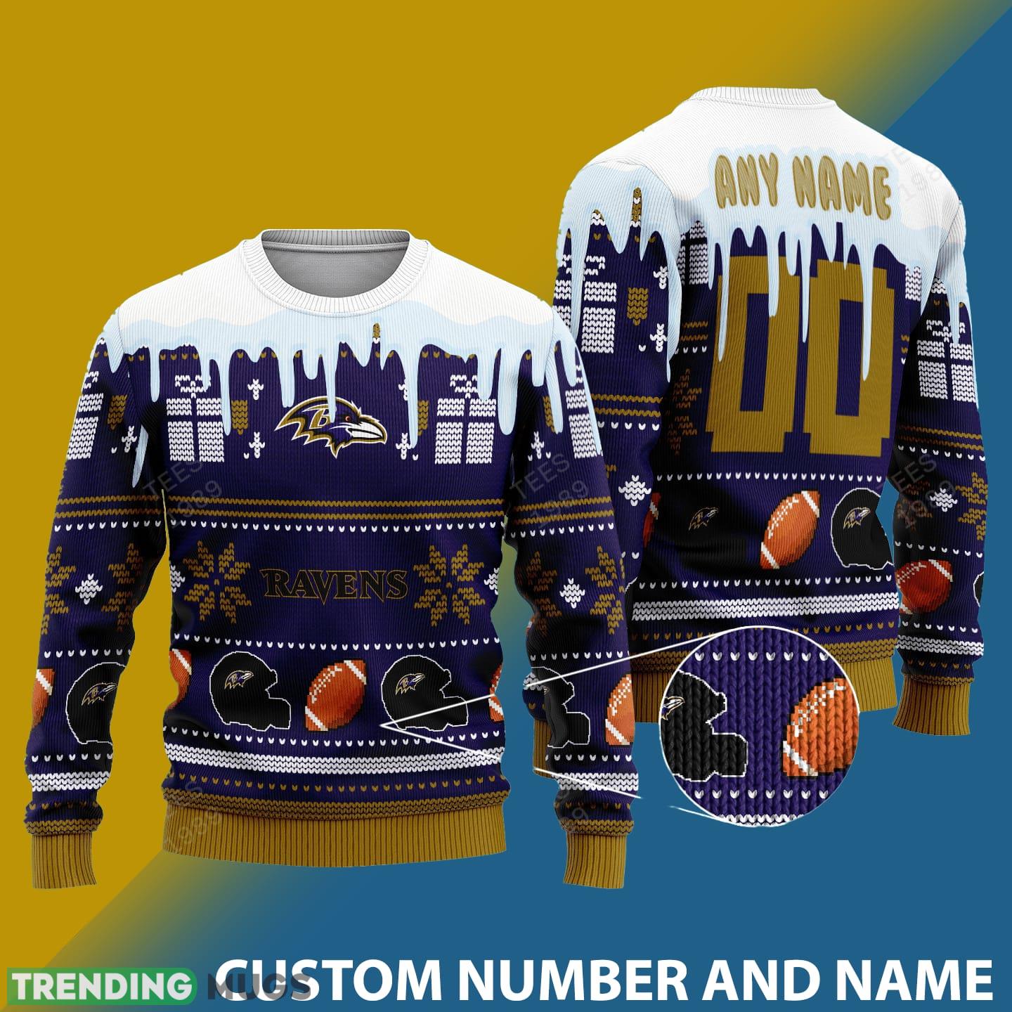 Baltimore Ravens Graphics NFL Snowflakes Reindeer 3D Sweater Custom Number And Name - Baltimore Ravens v2 NFL Knitted Sweater Photo 1 Baltimore Ravens Graphics NFL Snowflakes Reindeer 3D Sweater Custom Number And Name - Baltimore Ravens v2 NFL Knitted Sweater Photo 1