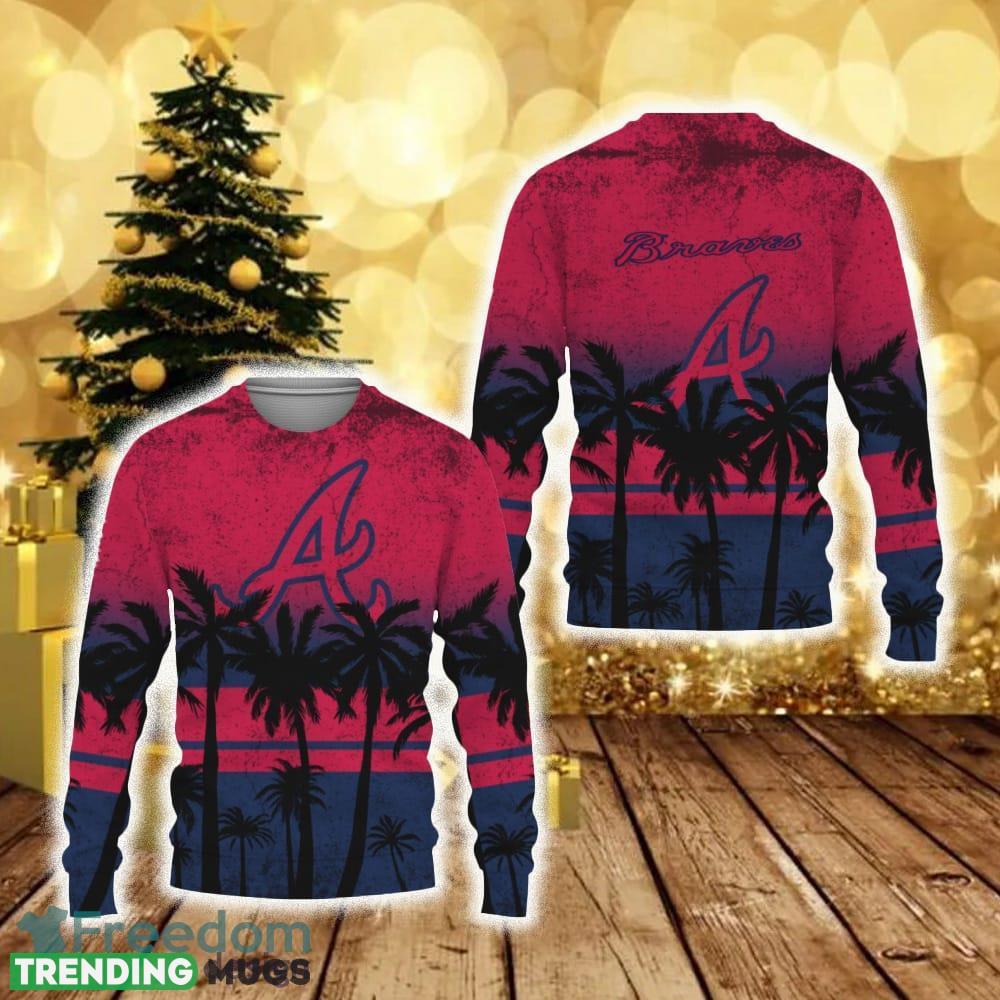 Baseballl American Tree Beach Gradient Gift Atlanta Braves Coconut Tree Ugly Christmas 3D Sweater - Baseballl American Tree Beach Gradient Gift Atlanta Braves Coconut Tree Ugly Christmas 3D Sweater