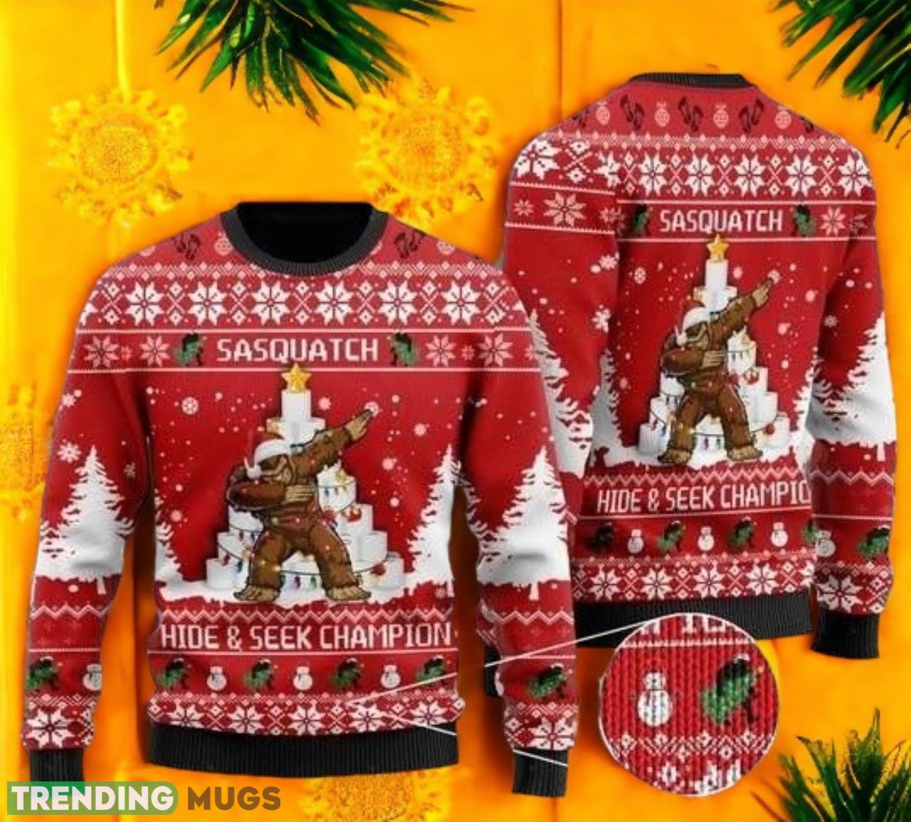 Bigfoot And Toilet Paper Sasquatch Hide And Seek Champion Dabbing Ugly Christmas Sweater For Men & Women Product Photo 1 Bigfoot And Toilet Paper Sasquatch Hide And Seek Champion Dabbing Ugly Christmas Sweater For Men & Women Product Photo 1