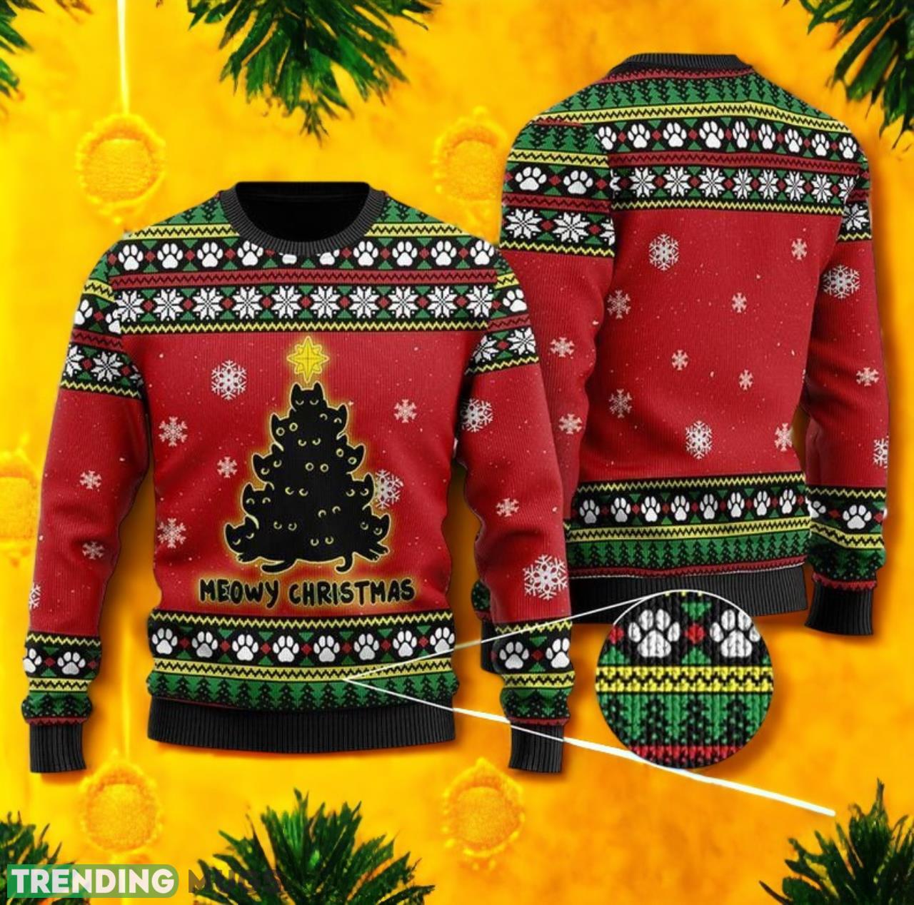 Black Cat Christmas Tree Ugly Christmas Sweater For Men & Women Product Photo 1 Black Cat Christmas Tree Ugly Christmas Sweater For Men & Women Product Photo 1