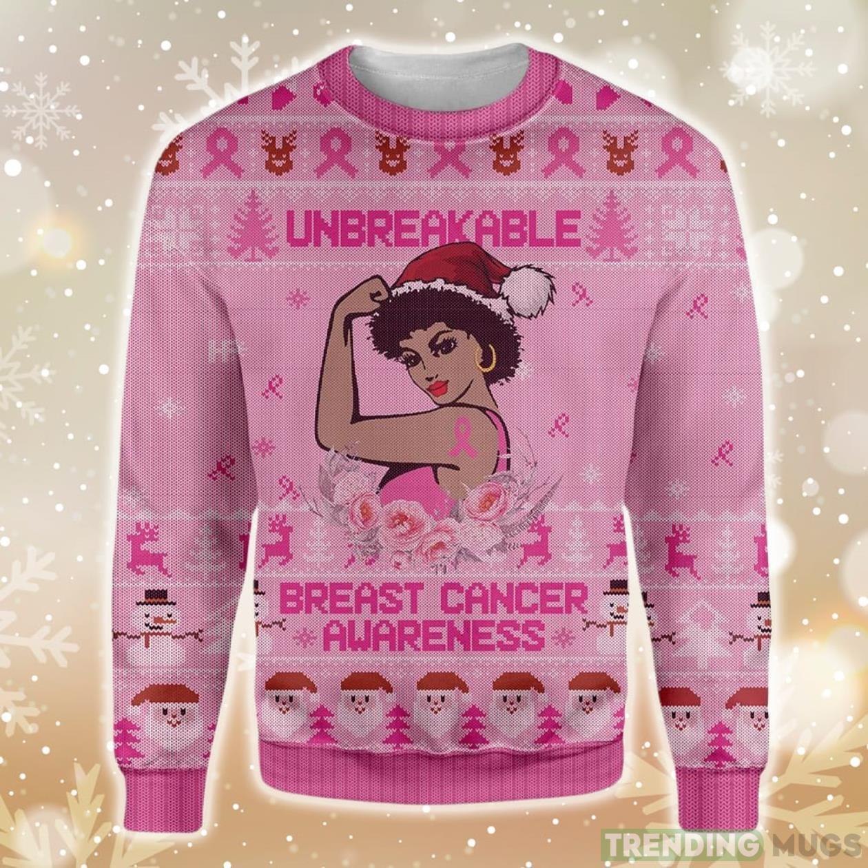 Breast Cancer Awareness Unbreakable Afro Ugly Christmas Sweater Product Photo 1