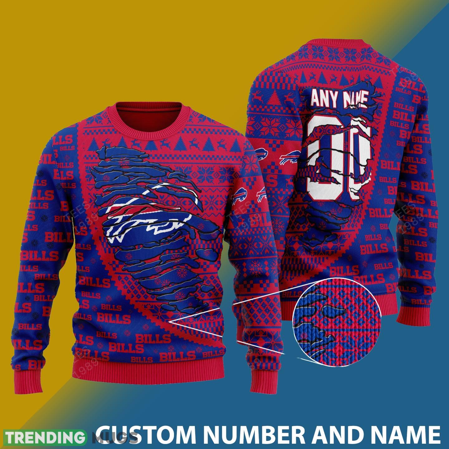Buffalo Bills NFL Christmas Snowflakes Reindeer 3D Sweater Custom Number And Name - Buffalo Bills NFL Christmas Knitted Sweater Photo 1 Buffalo Bills NFL Christmas Snowflakes Reindeer 3D Sweater Custom Number And Name - Buffalo Bills NFL Christmas Knitted Sweater Photo 1