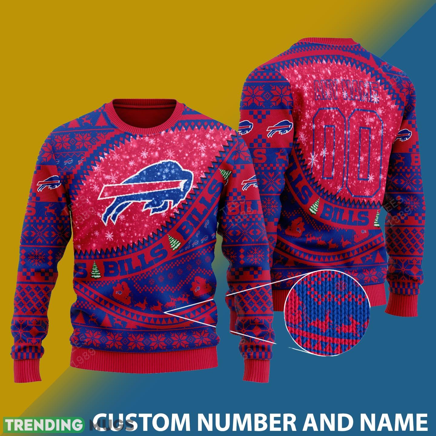 Buffalo Bills NFL Ugly Snowflakes Reindeer 3D Sweater Custom Number And Name - Buffalo Bills NFL Ugly Knitted Sweater Photo 1 Buffalo Bills NFL Ugly Snowflakes Reindeer 3D Sweater Custom Number And Name - Buffalo Bills NFL Ugly Knitted Sweater Photo 1