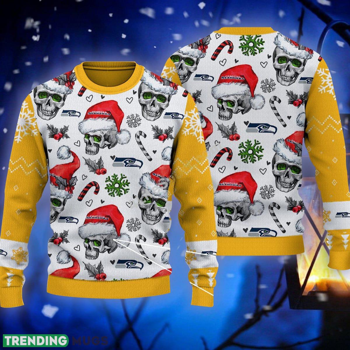 Candy Seattle Seahawks NFL Skull Yellow Sweater Ugly Christmas For Men And Women - Candy Seattle Seahawks NFL Skull Yellow Sweater Ugly Christmas For Men And Women