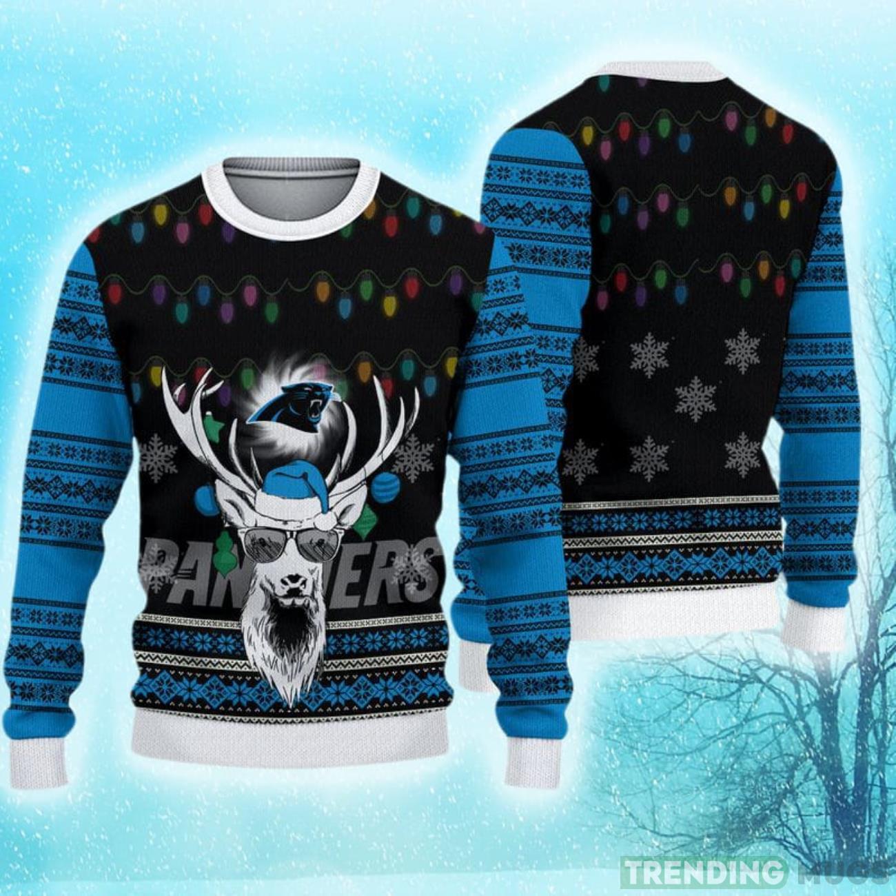 Carolina Panthers Christmas Reindeer Hot Trending Ugly Sweater For Real Fans Product Photo 1 Carolina Panthers Christmas Reindeer Hot Trending Ugly Sweater For Real Fans Product Photo 1