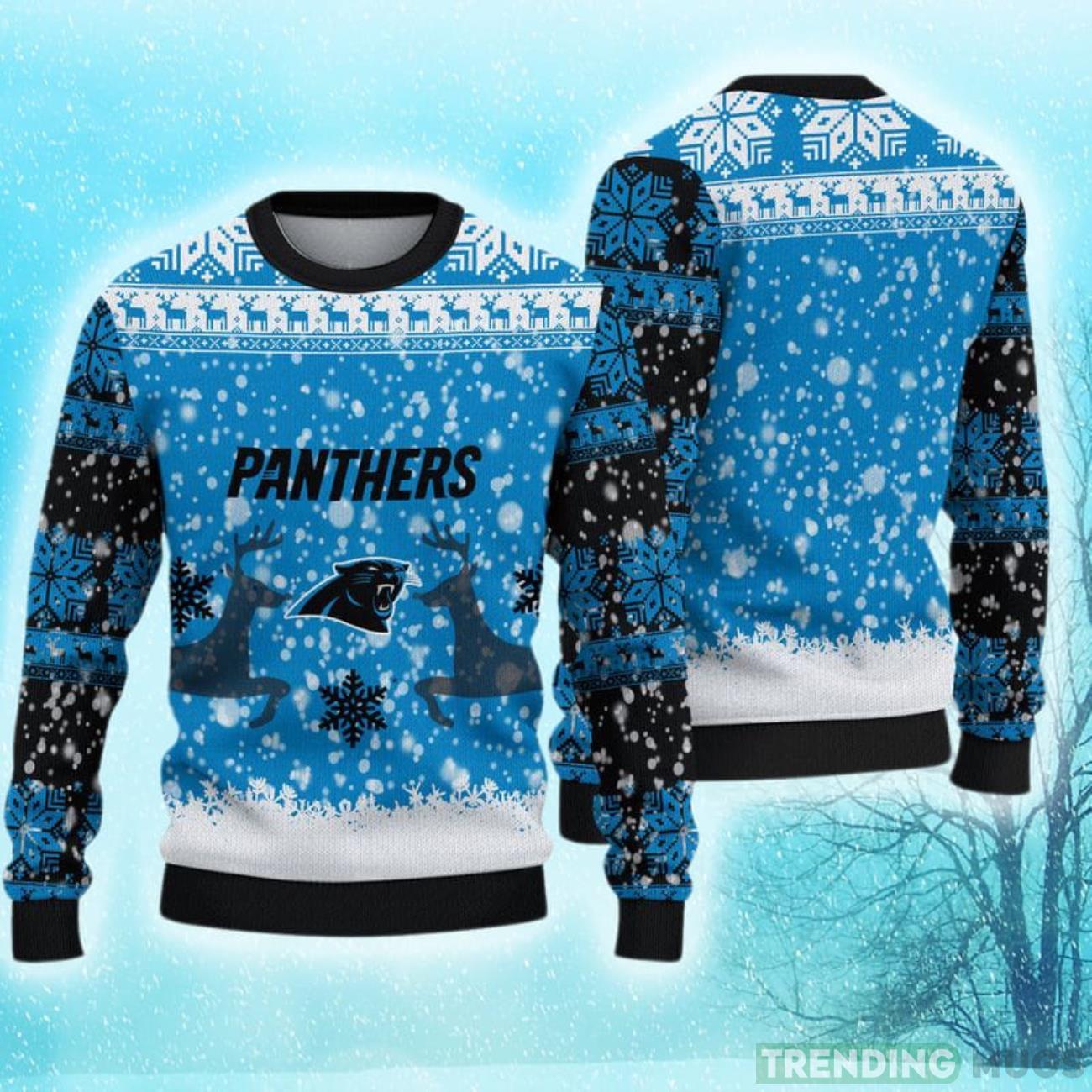 Carolina Panthers Christmas Reindeer Hot Trending Ugly Sweater Gift For Fans Product Photo 1 Carolina Panthers Christmas Reindeer Hot Trending Ugly Sweater Gift For Fans Product Photo 1