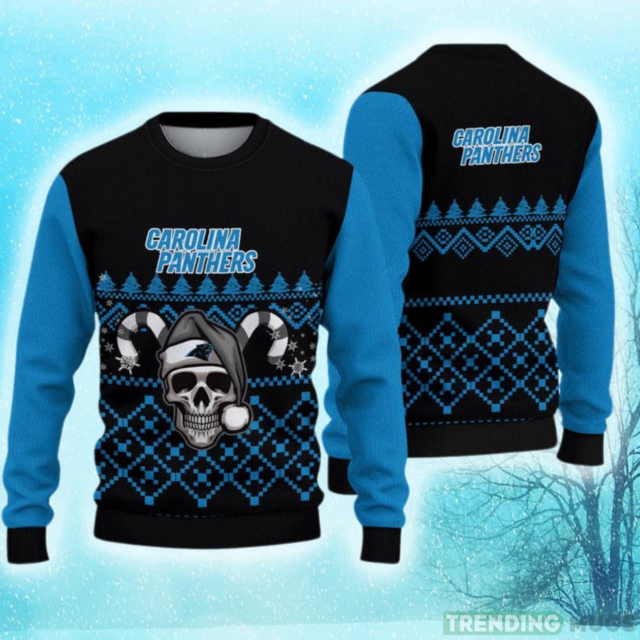 Carolina Panthers Christmas Skull Hot Trending Ugly Sweater For Real Fans Product Photo 1 Carolina Panthers Christmas Skull Hot Trending Ugly Sweater For Real Fans Product Photo 1