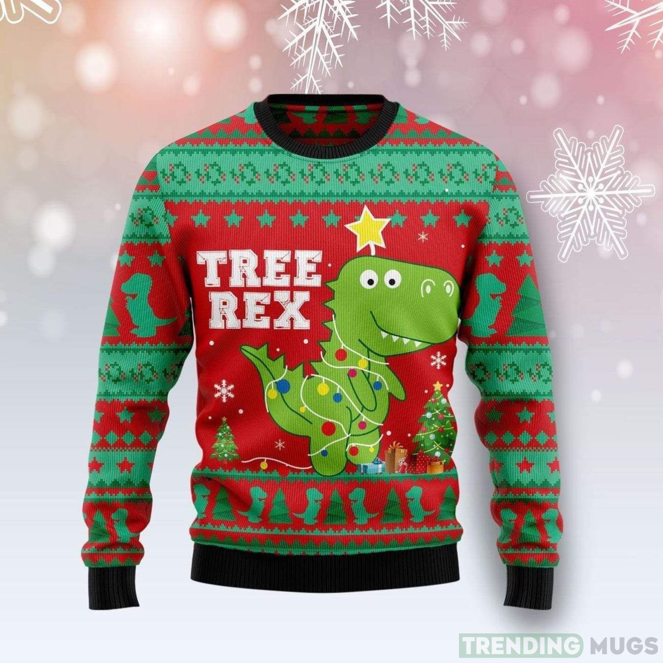 Christmas Silly T-Rex Dinosaur Cartoon Tree-Rex Ugly Sweater Product Photo 1 Christmas Silly T-Rex Dinosaur Cartoon Tree-Rex Ugly Sweater Product Photo 1