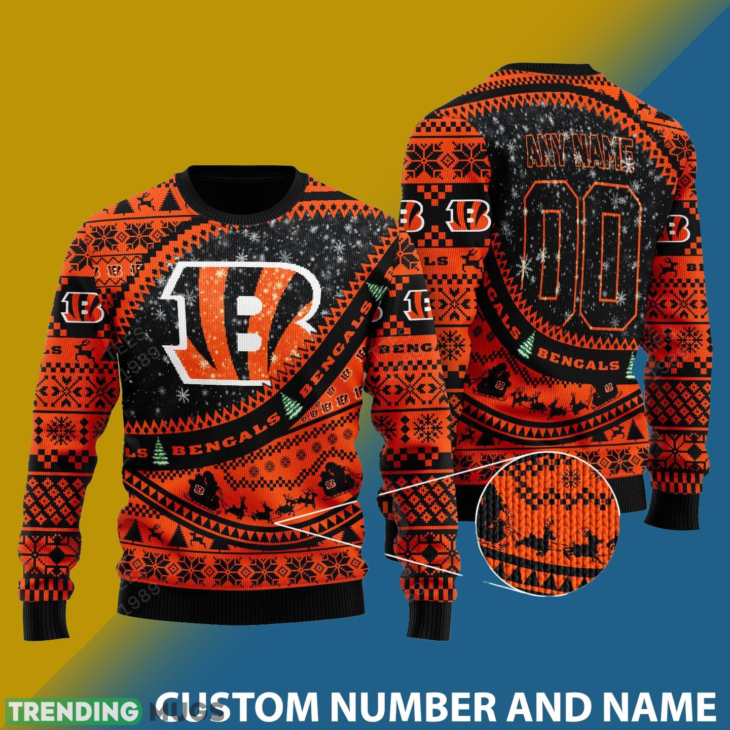 Cincinnati Bengals NFL Ugly Snowflakes Reindeer 3D Sweater Custom Number And Name - Cincinnati Bengals NFL Ugly Knitted Sweater Photo 1 Cincinnati Bengals NFL Ugly Snowflakes Reindeer 3D Sweater Custom Number And Name - Cincinnati Bengals NFL Ugly Knitted Sweater Photo 1